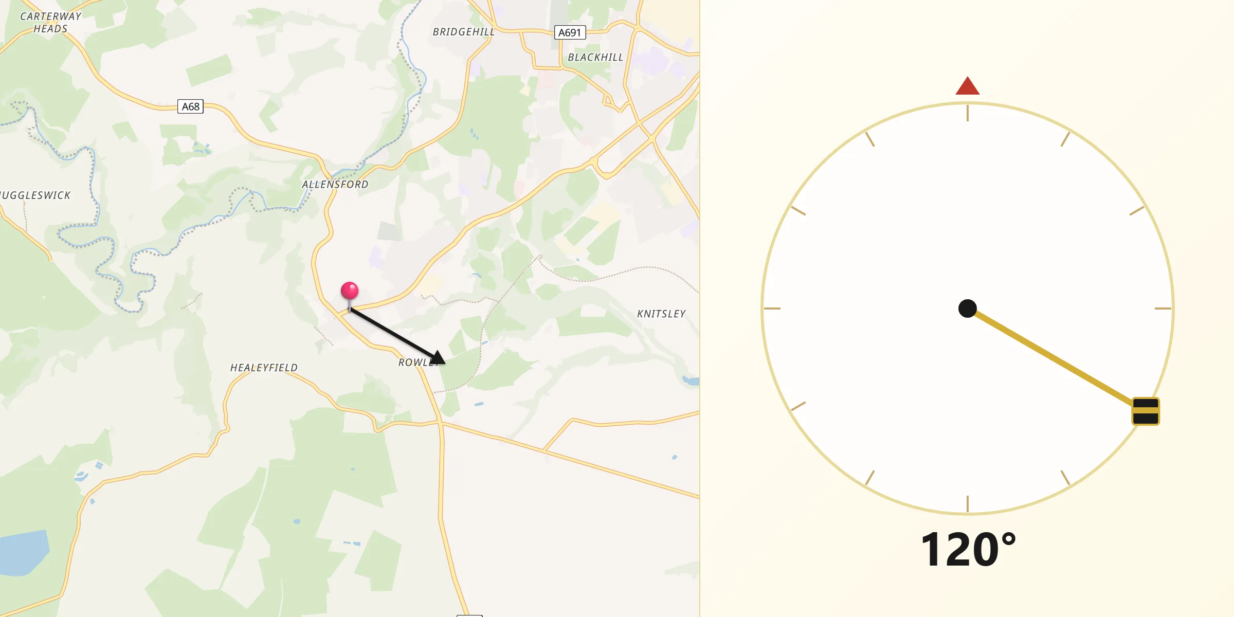 Qibla Direction from Castleside
