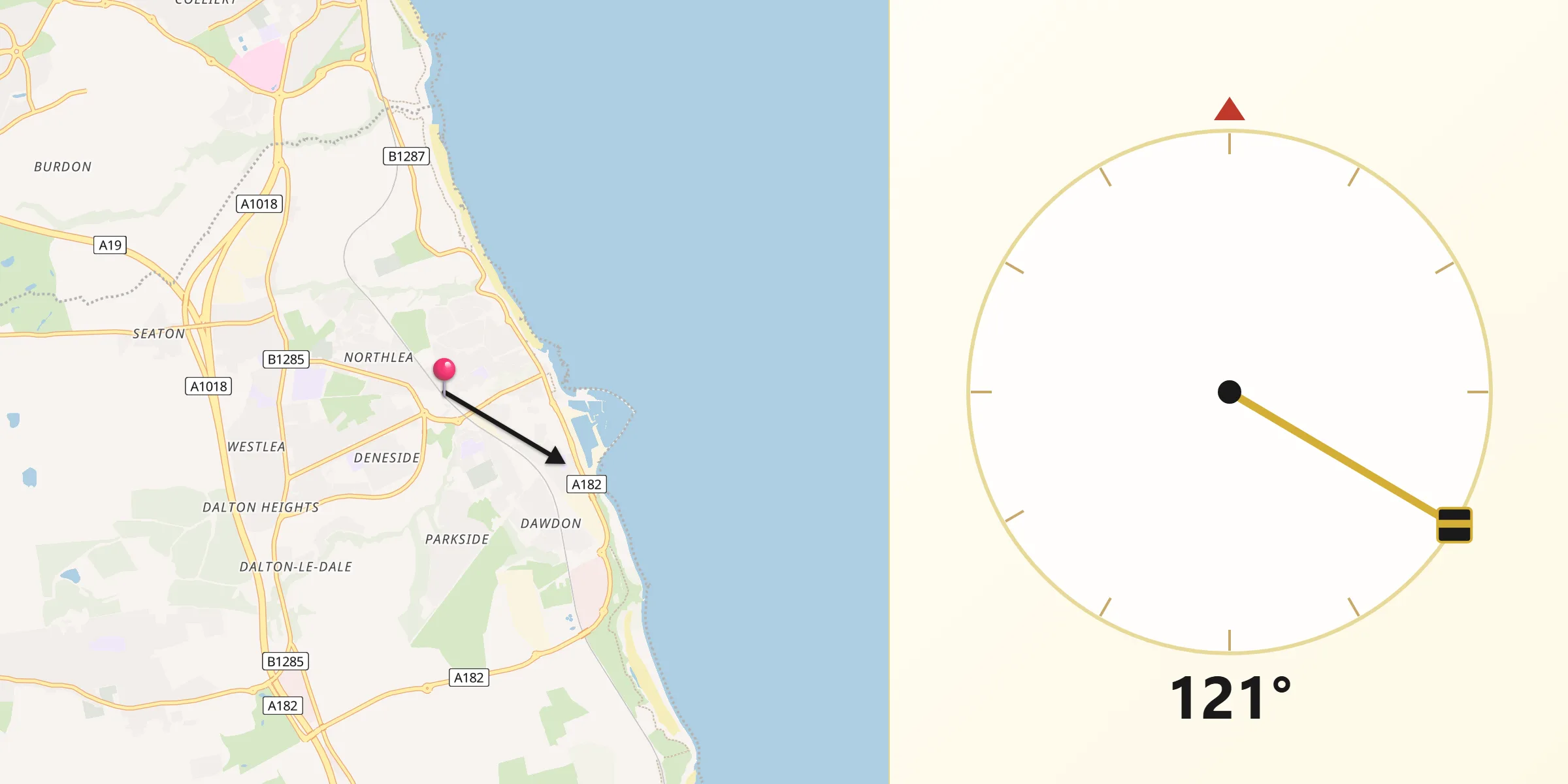 Qibla Direction from Seaham