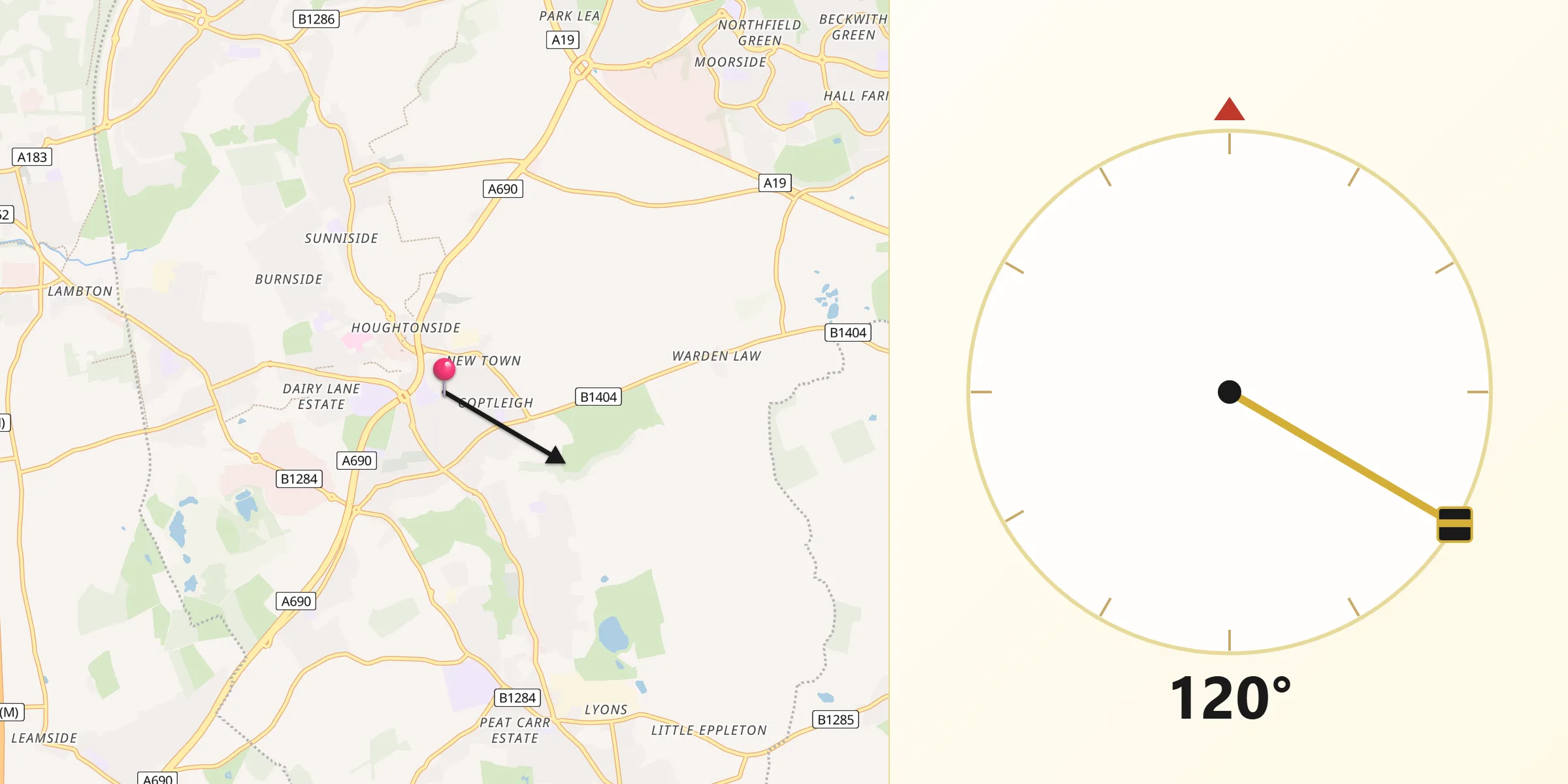 Qibla Direction from Houghton-Le-Spring
