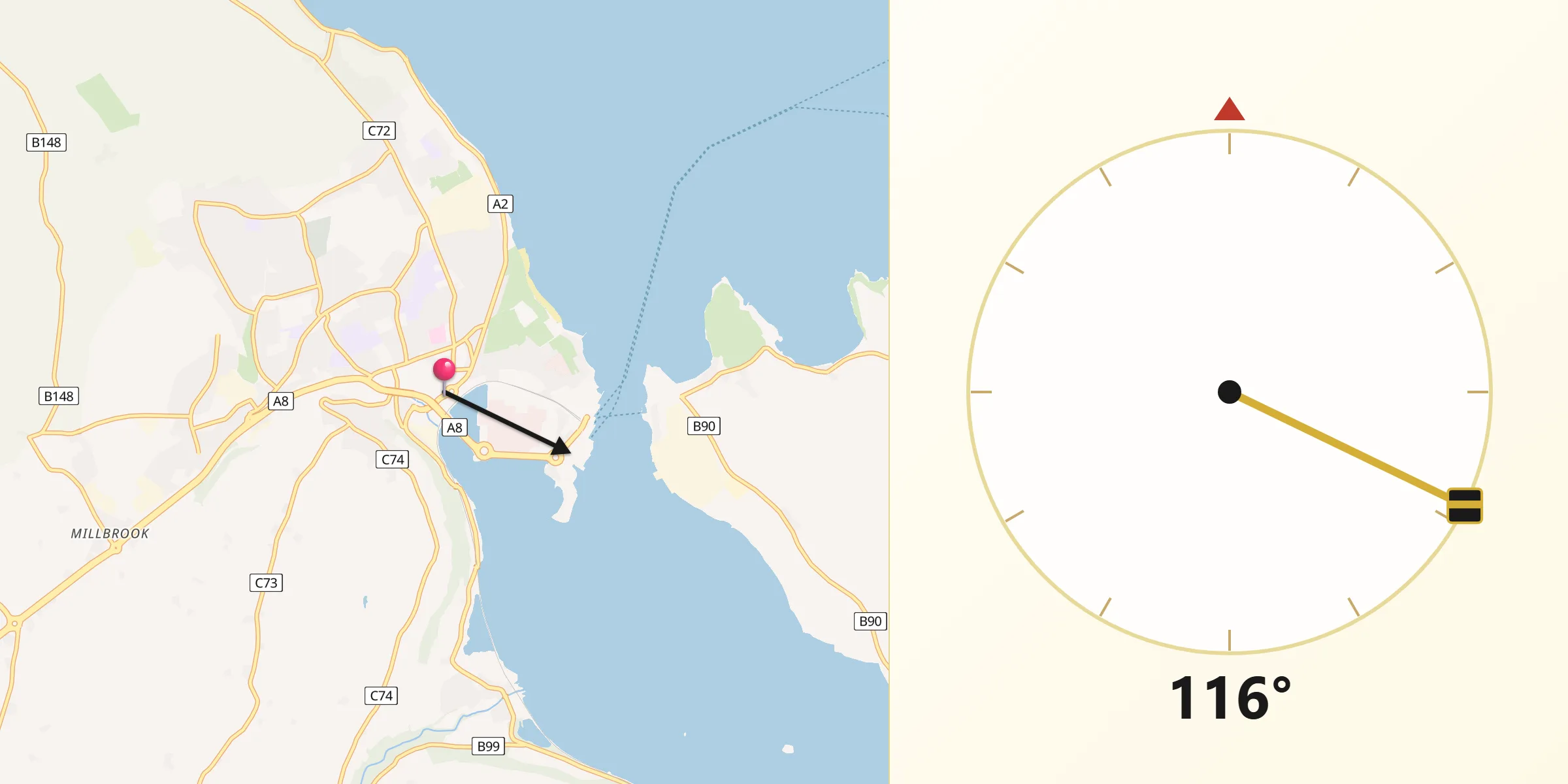 Qibla Direction from Larne