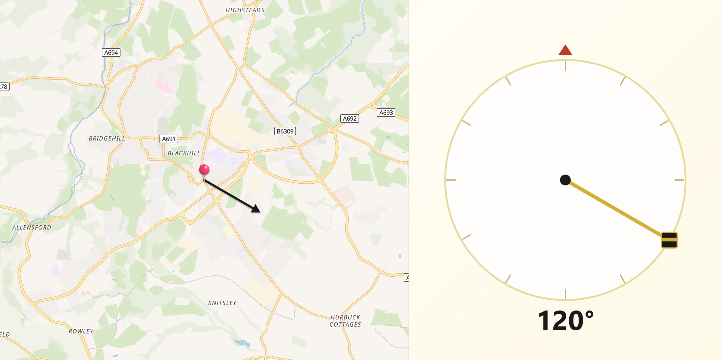 Qibla Direction from Consett