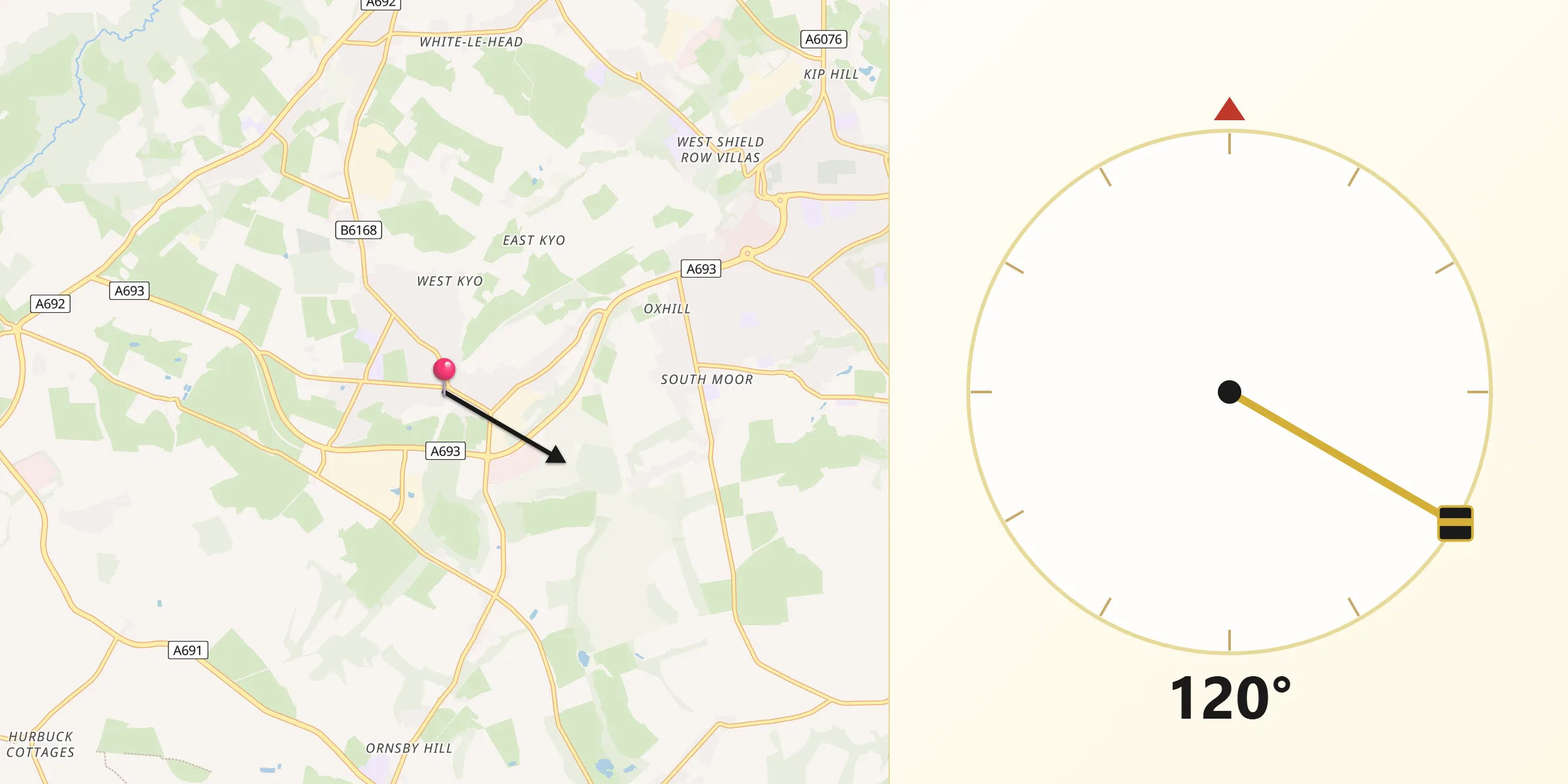 Qibla Direction from Annfield Plain