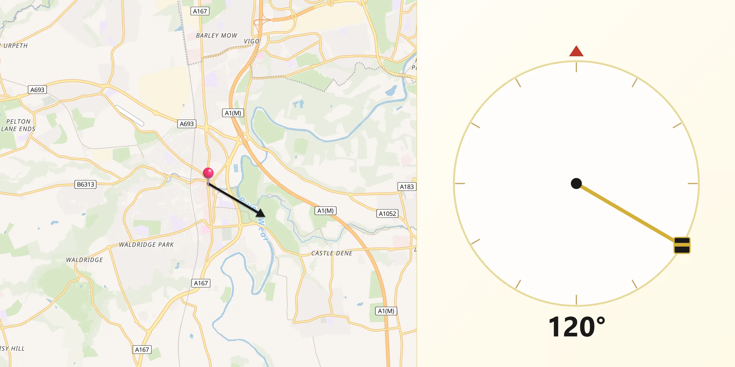 Qibla Direction from Chester-le-Street