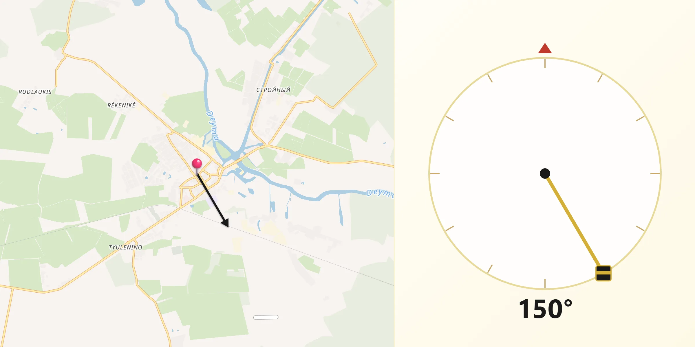 Направление Киблы из Полесск
