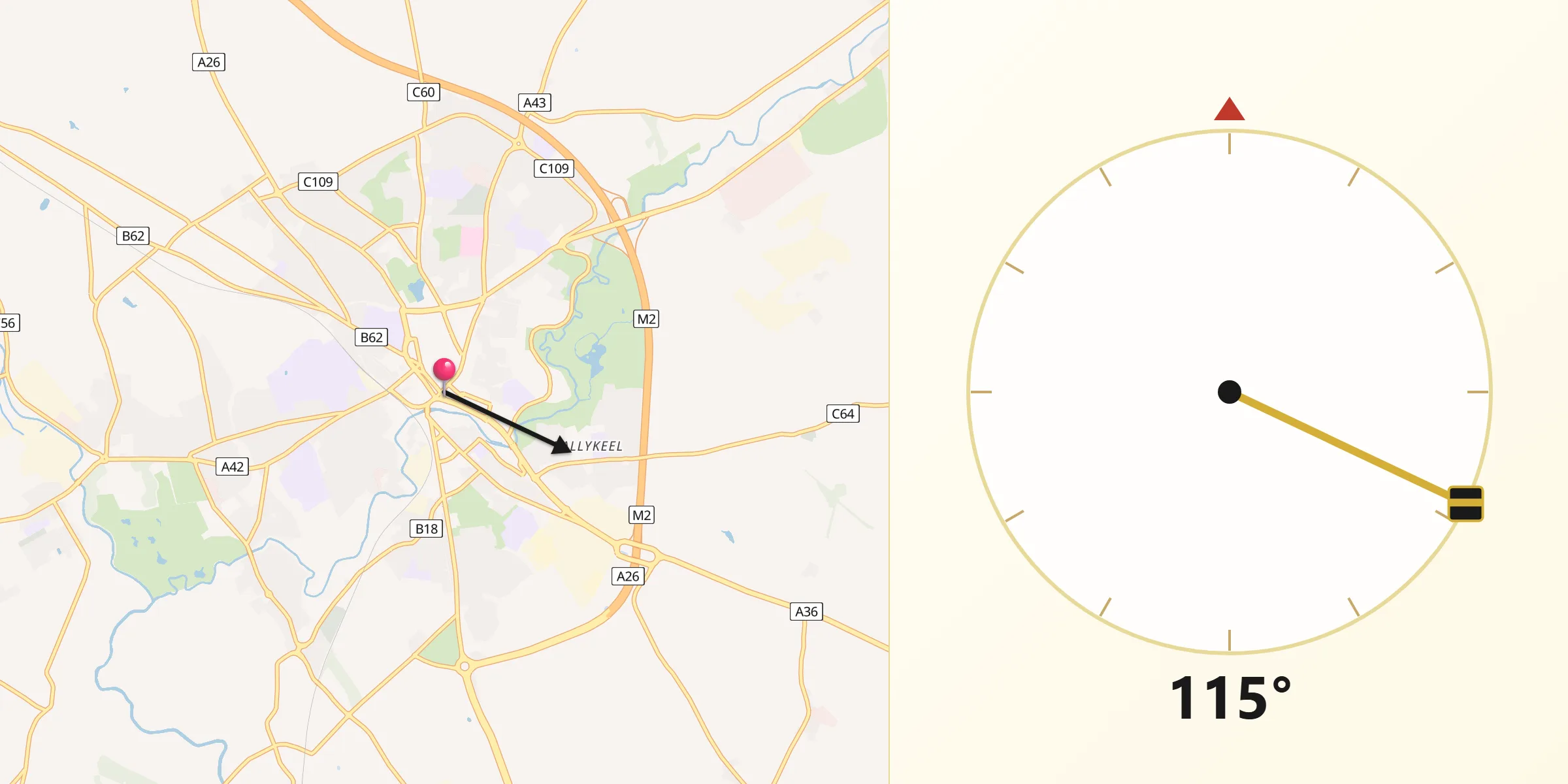 Qibla Direction from Ballymena
