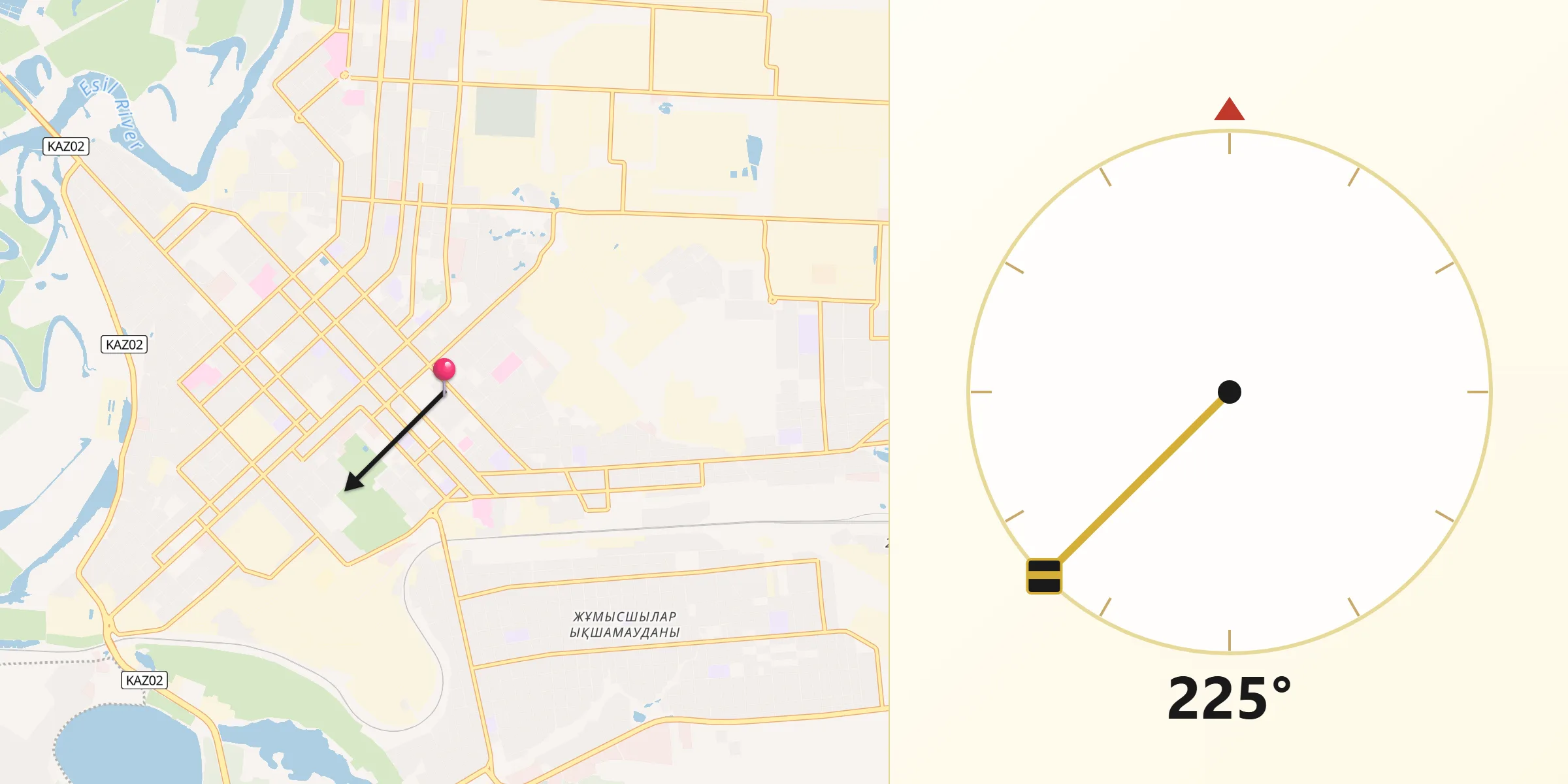 Направление Киблы из Петропавловск
