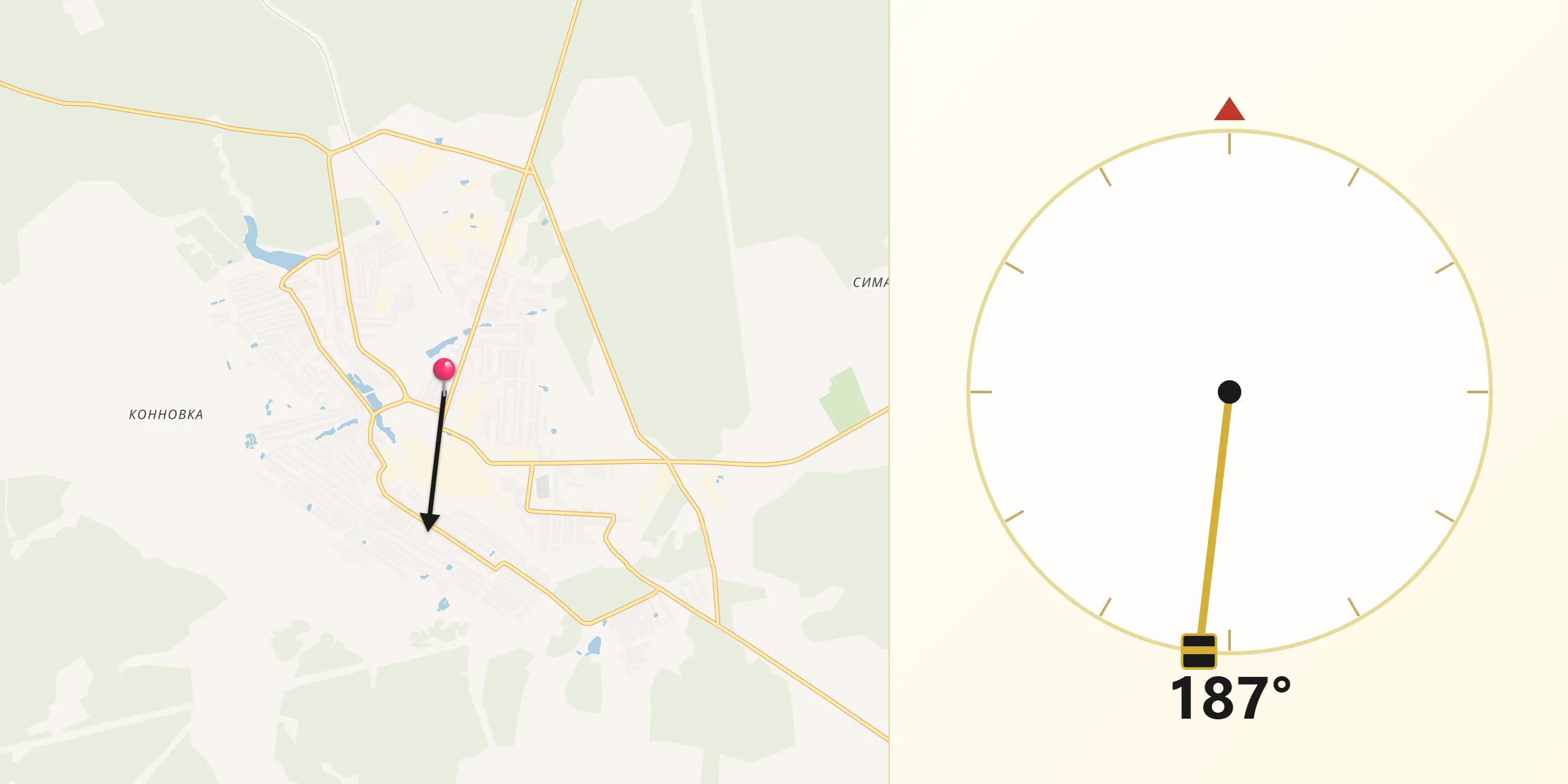 Направление Киблы из Pervomaysk