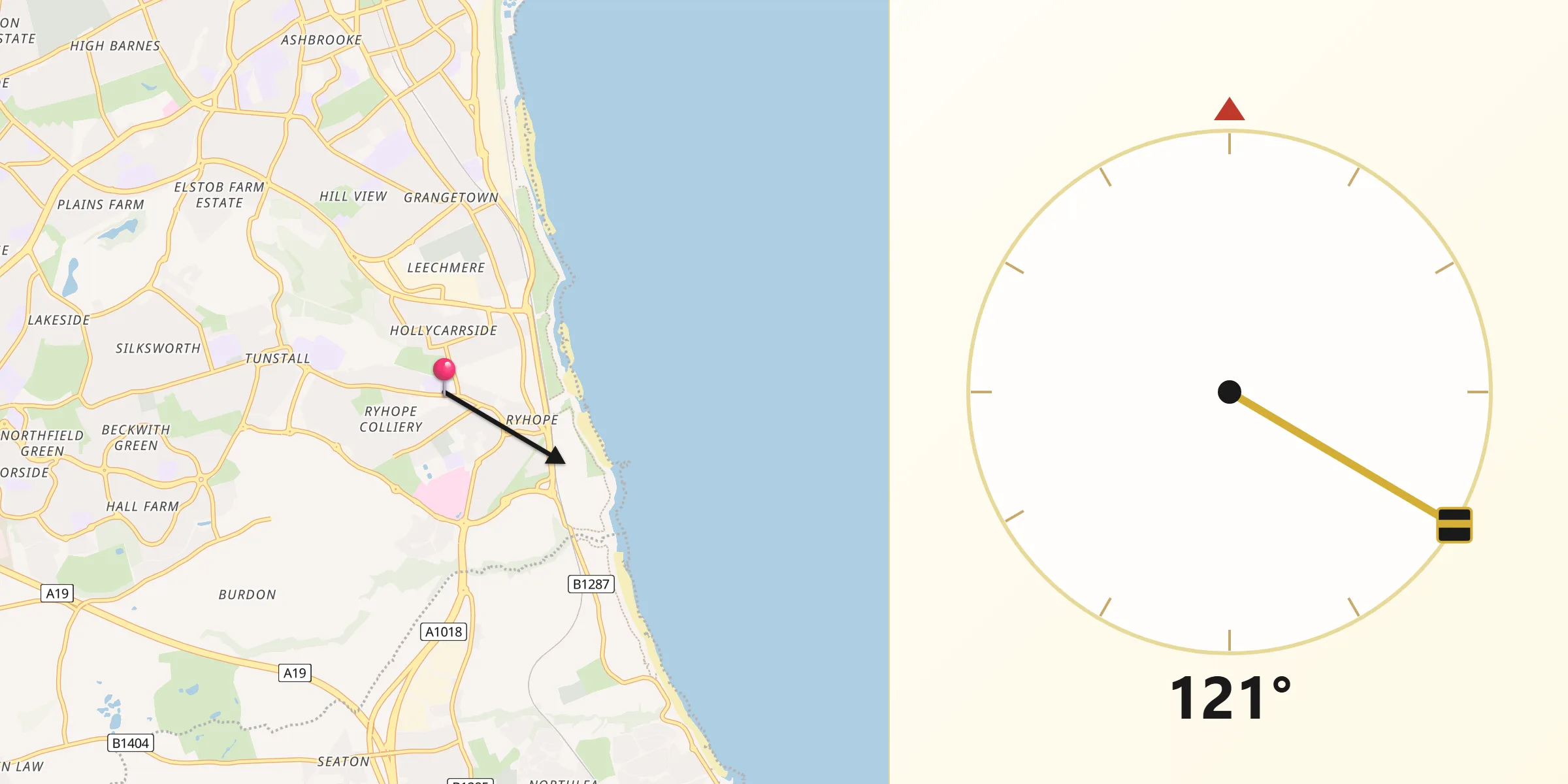 Qibla Direction from Ryhope