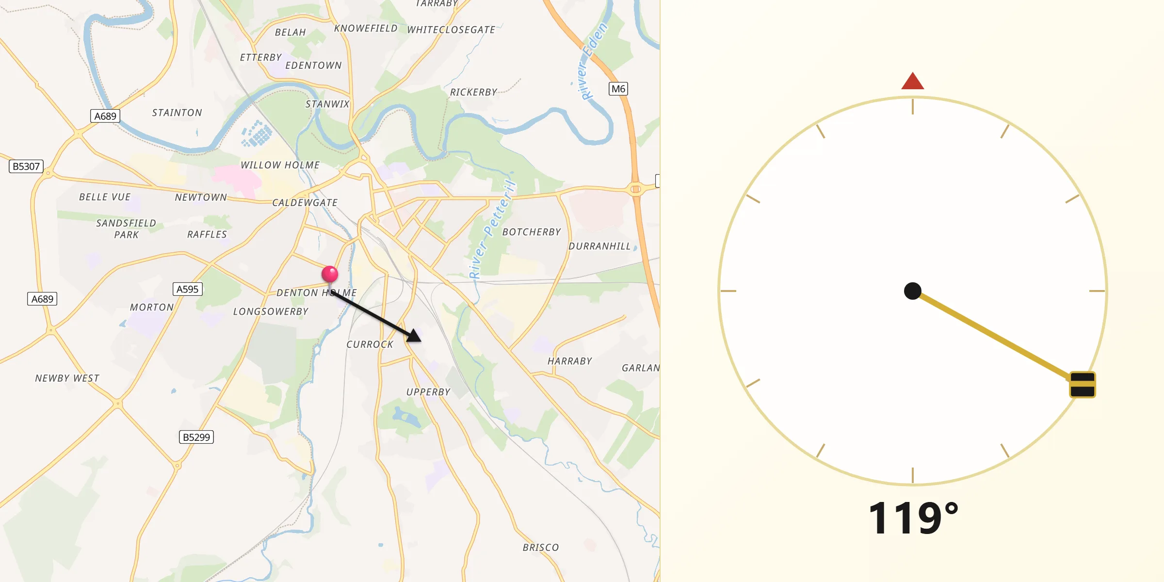 Qibla Direction from Denton Holme
