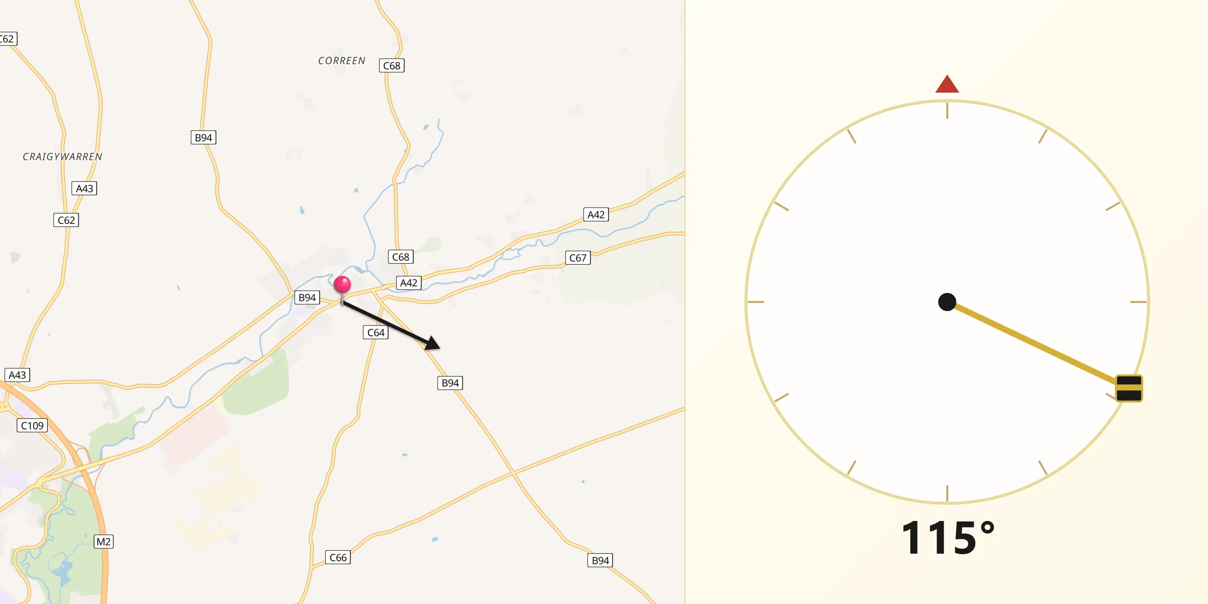 Qibla Direction from Broughshane