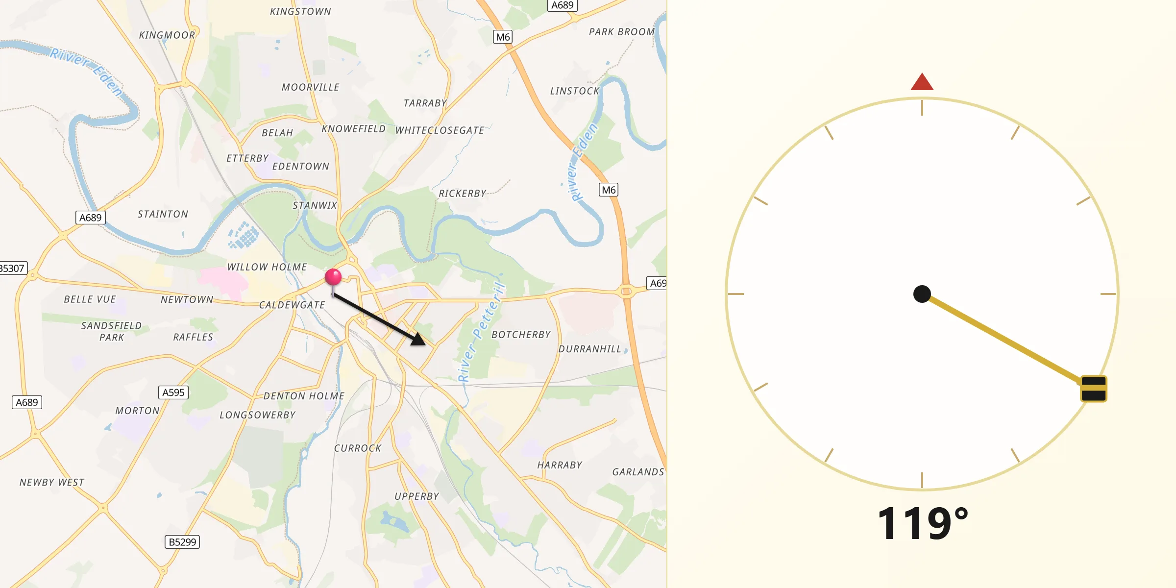 Qibla Direction from Carlisle