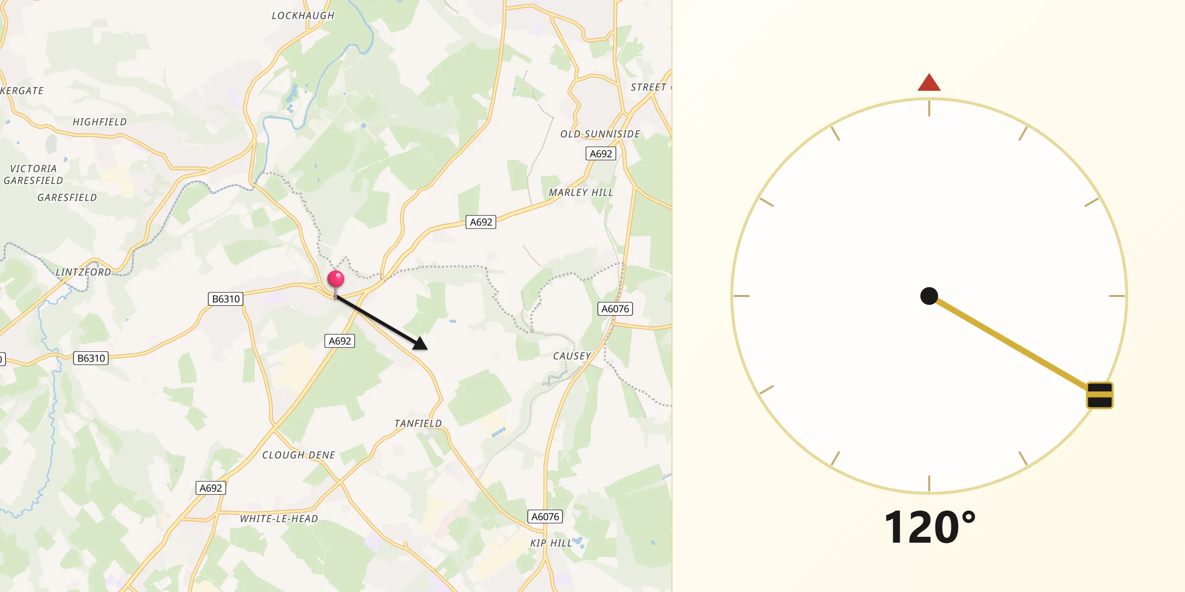 Qibla Direction from Burnopfield