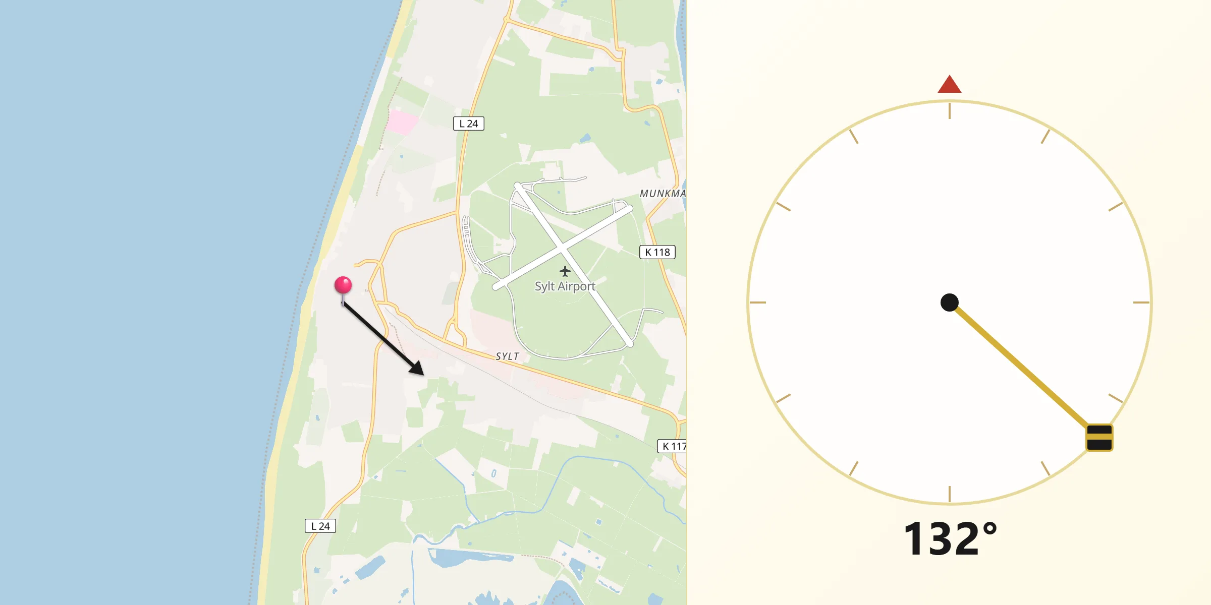 Qibla-Richtung von Westerland