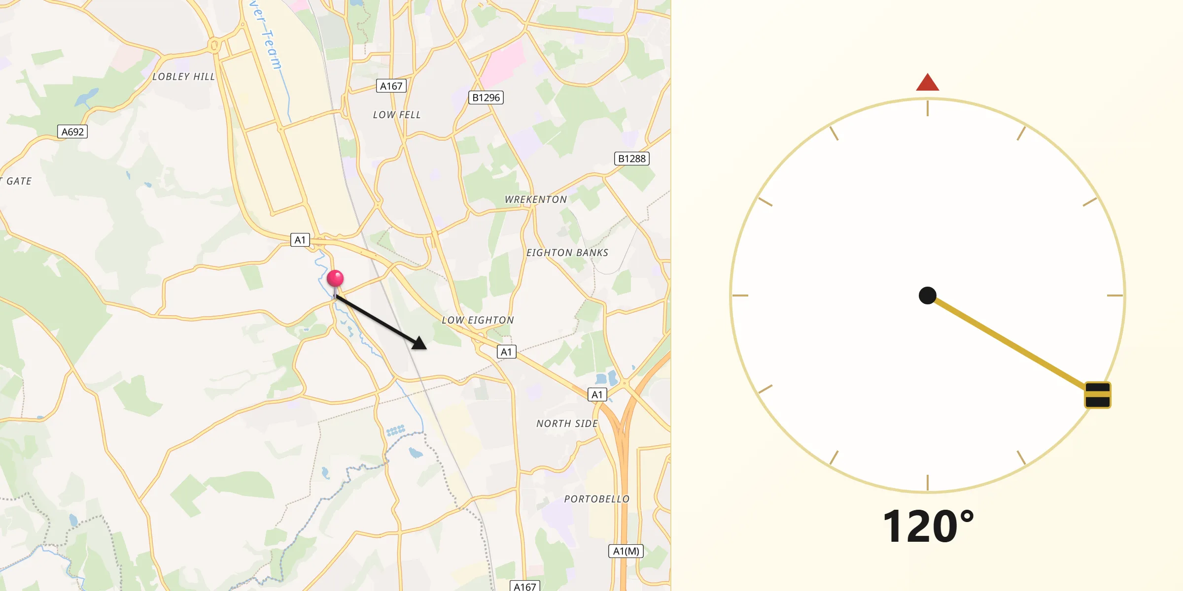 Qibla Direction from Lamesley