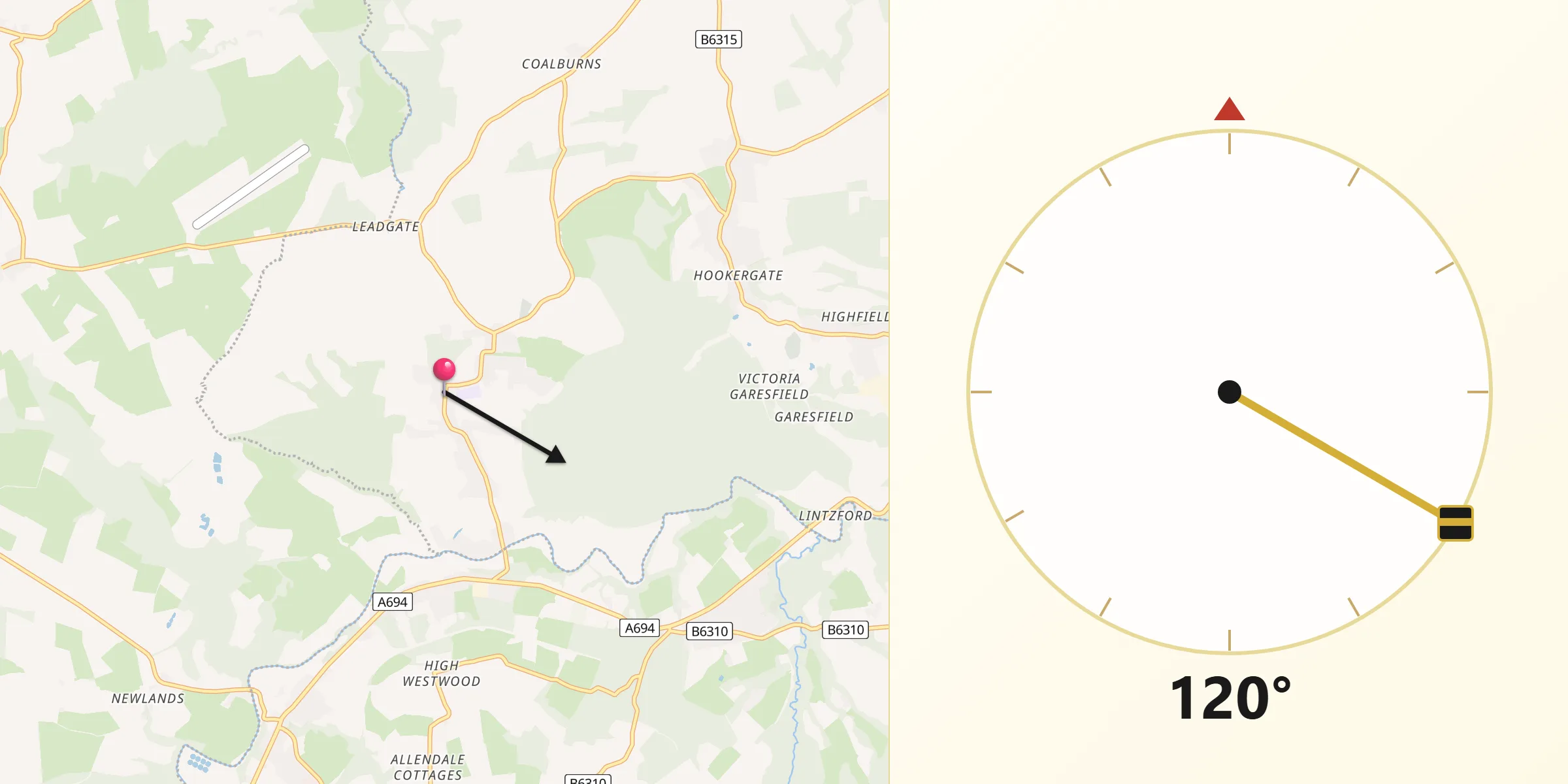 Qibla Direction from Chopwell