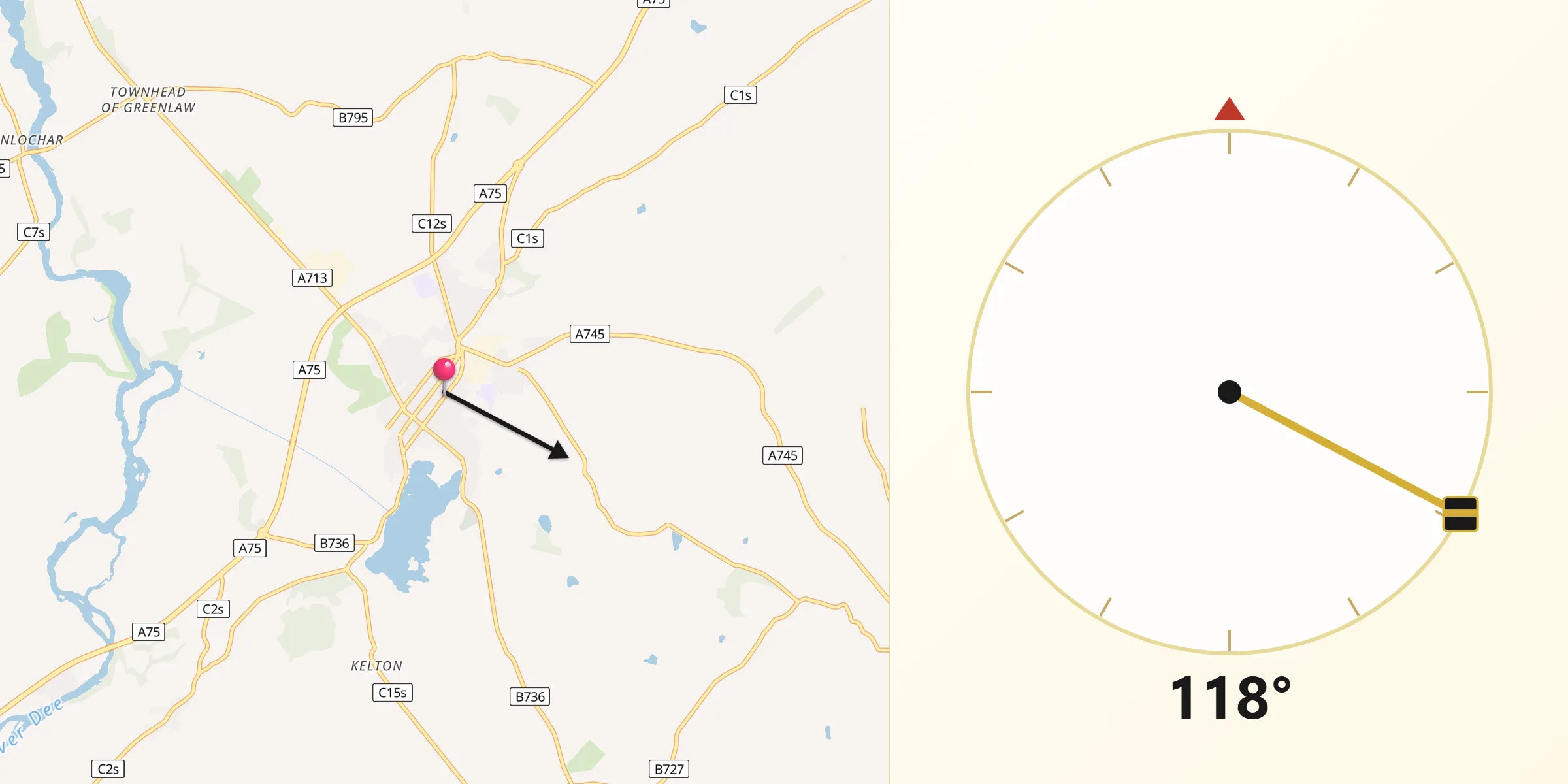 Qibla Direction from Castle Douglas