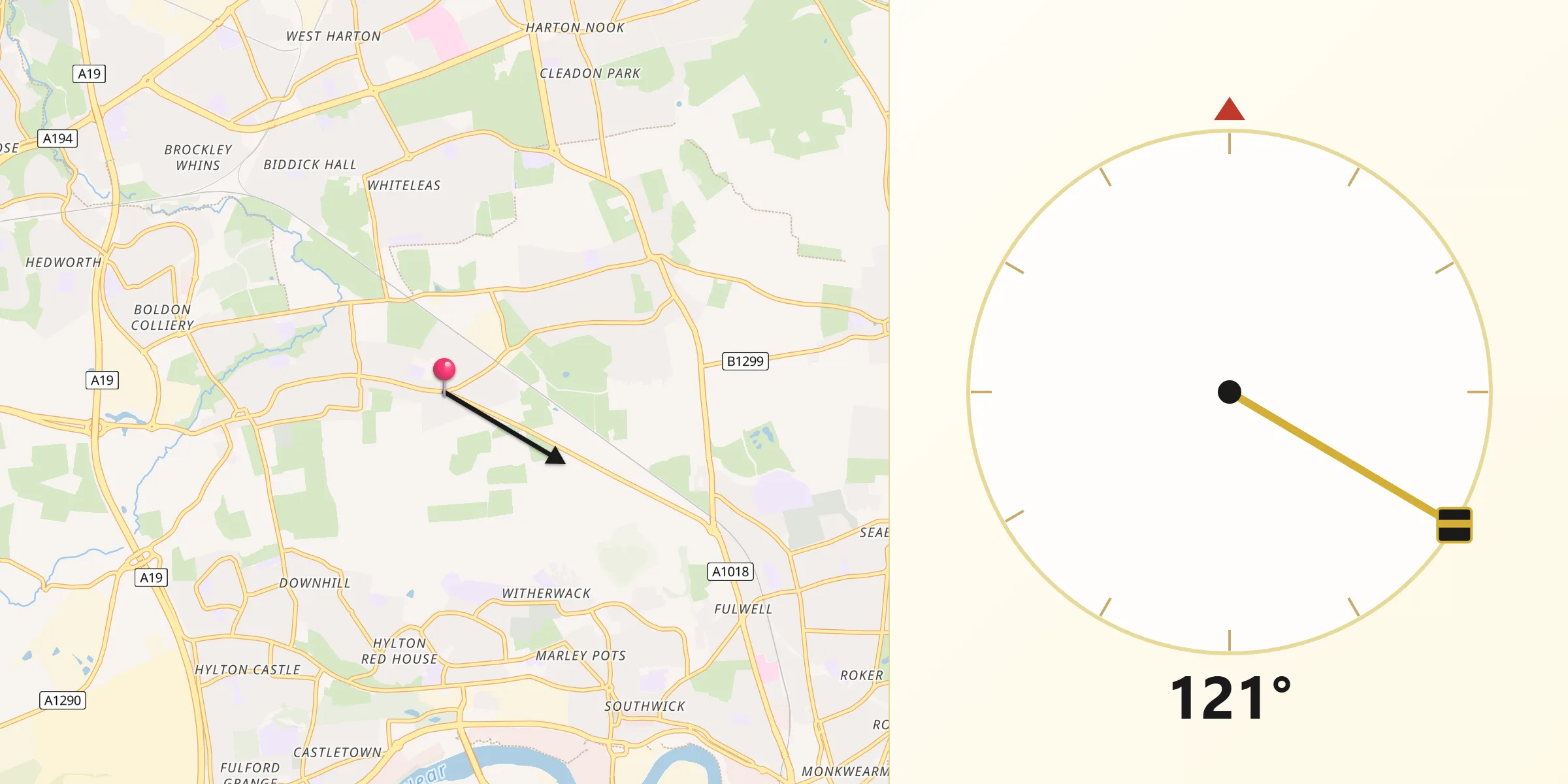 Qibla Direction from East Boldon