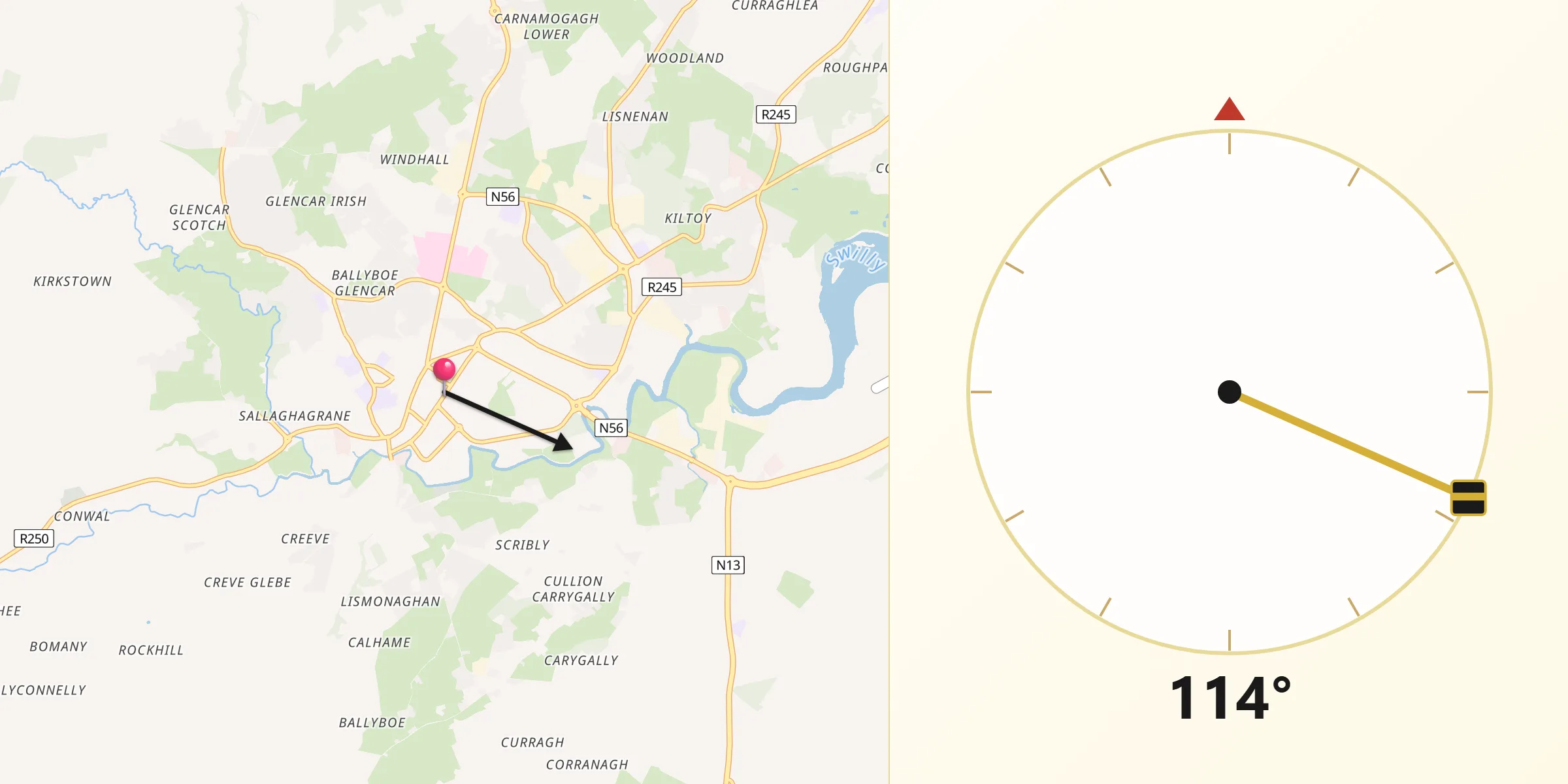 Qibla Direction from Letterkenny