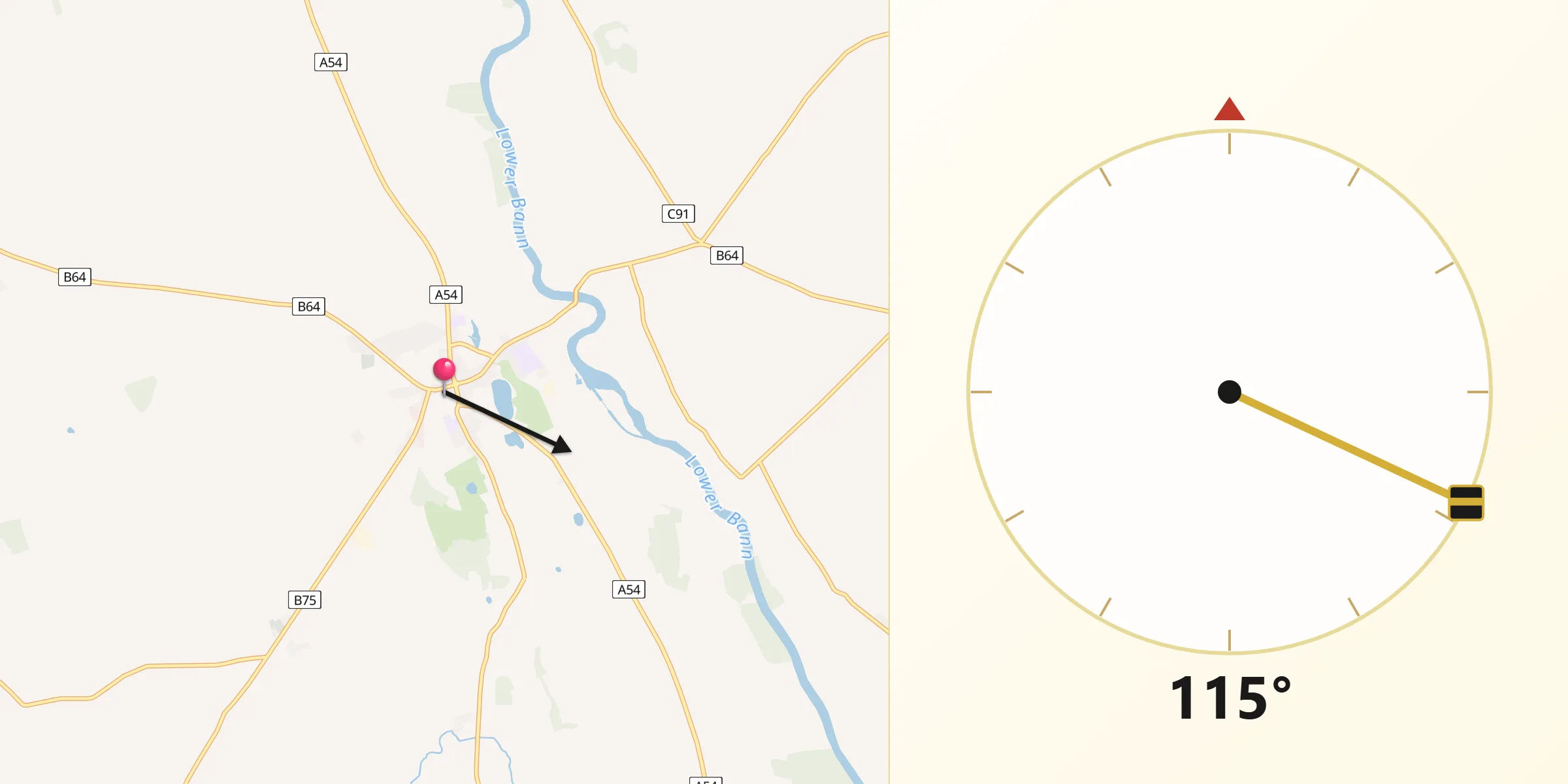 Qibla Direction from Kilrea