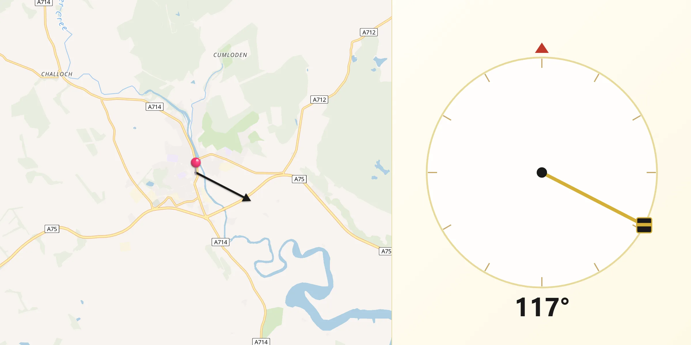 Qibla Direction from Newton Stewart
