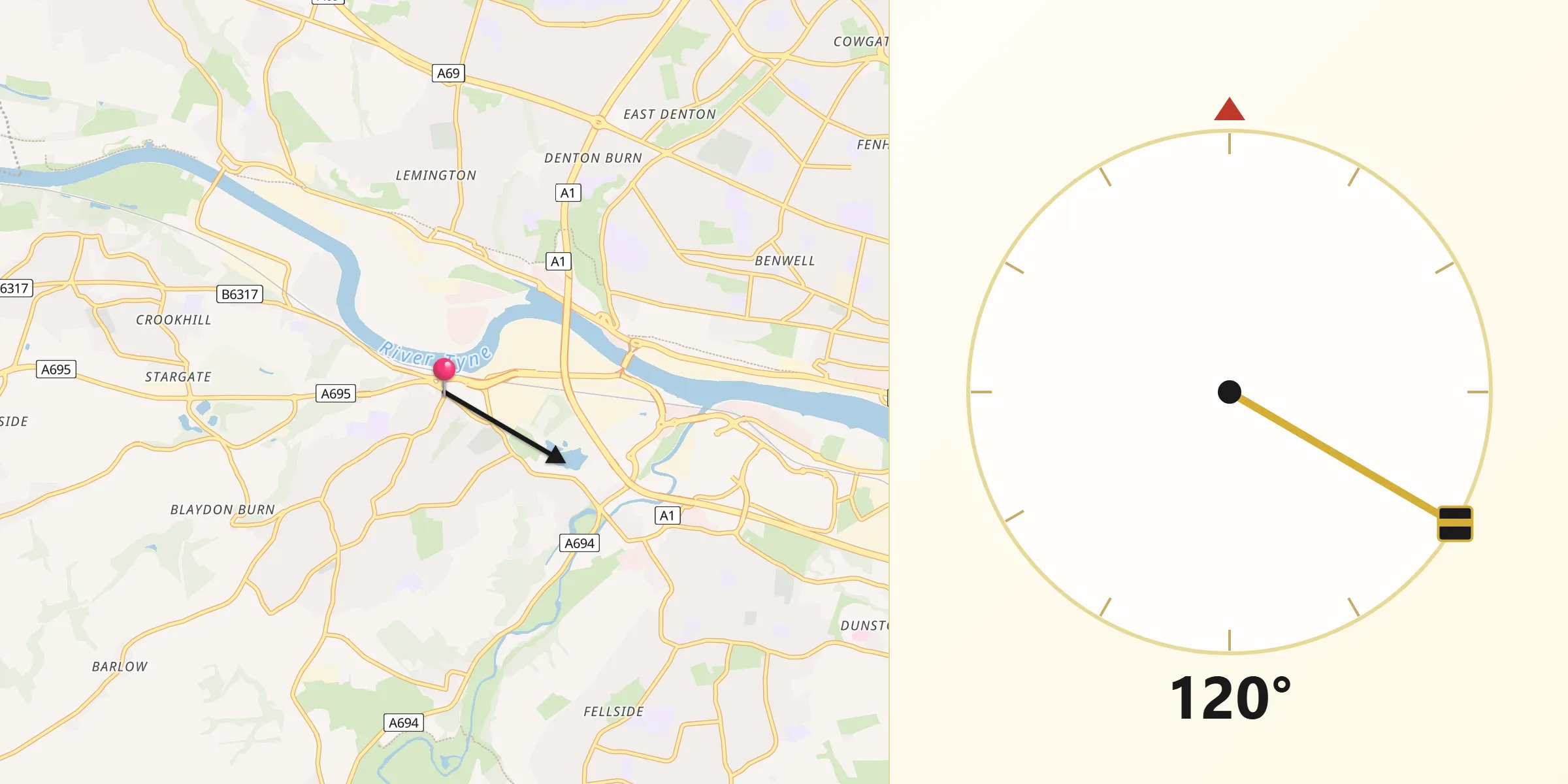 Qibla Direction from Blaydon-on-Tyne