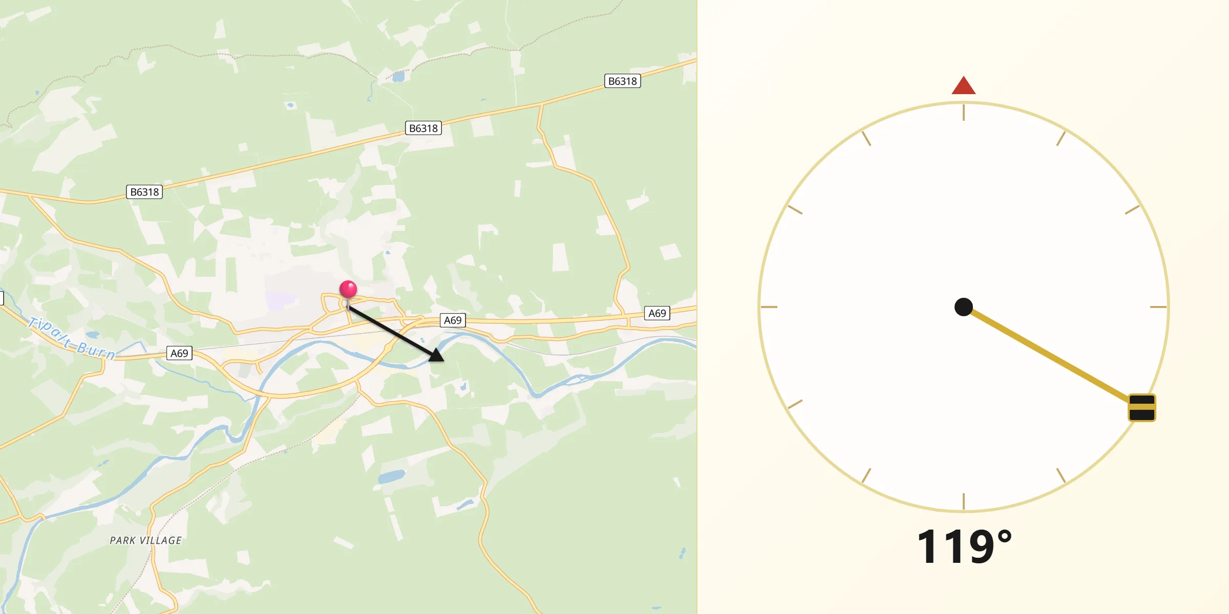 Qibla Direction from Haltwhistle
