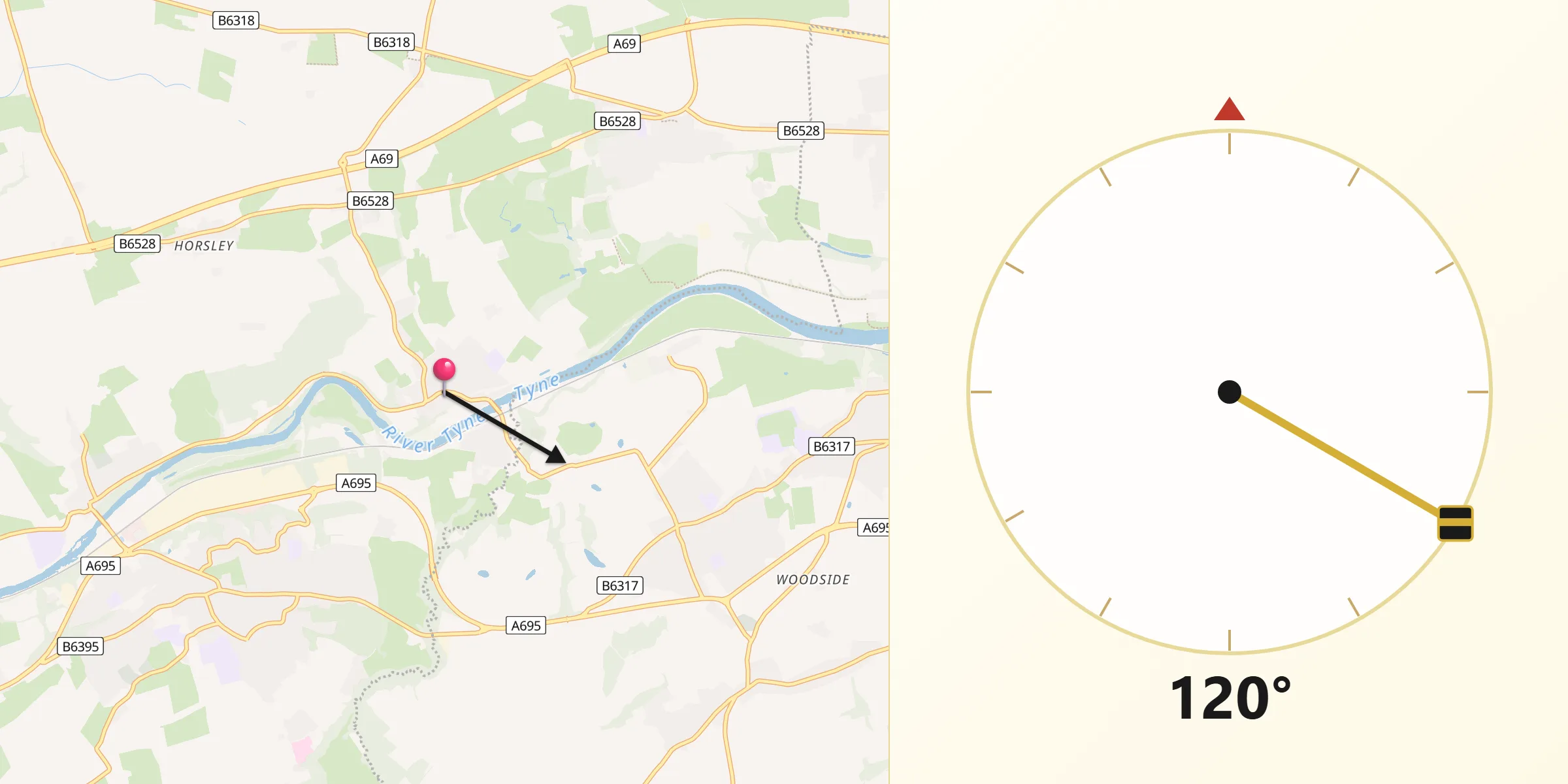 Qibla Direction from Wylam