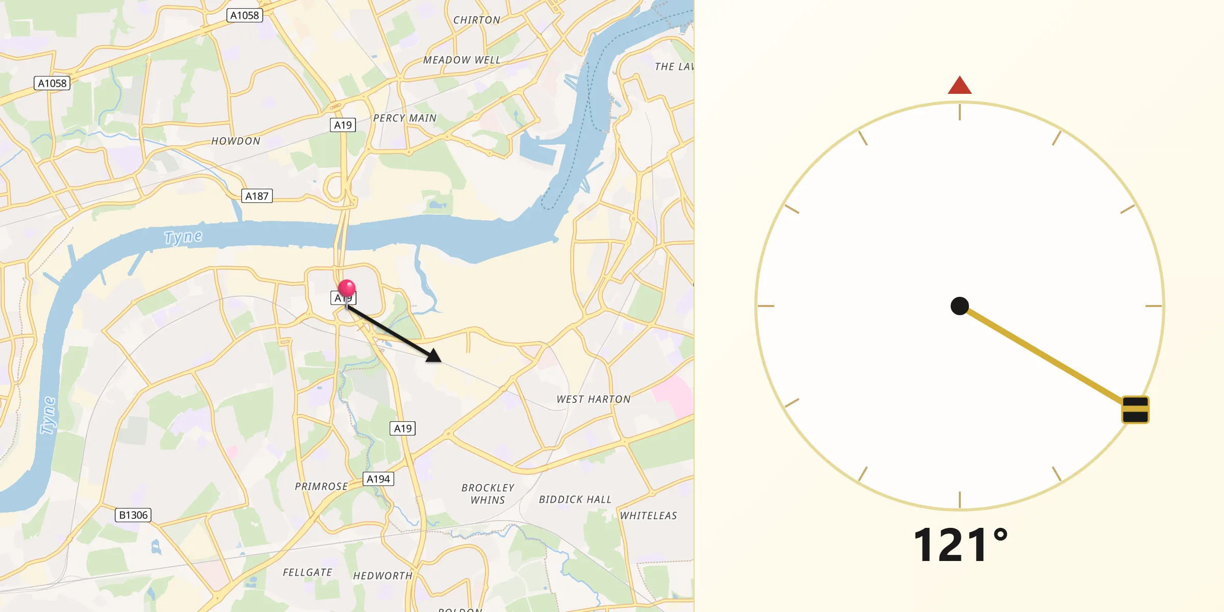 Qibla Direction from Jarrow