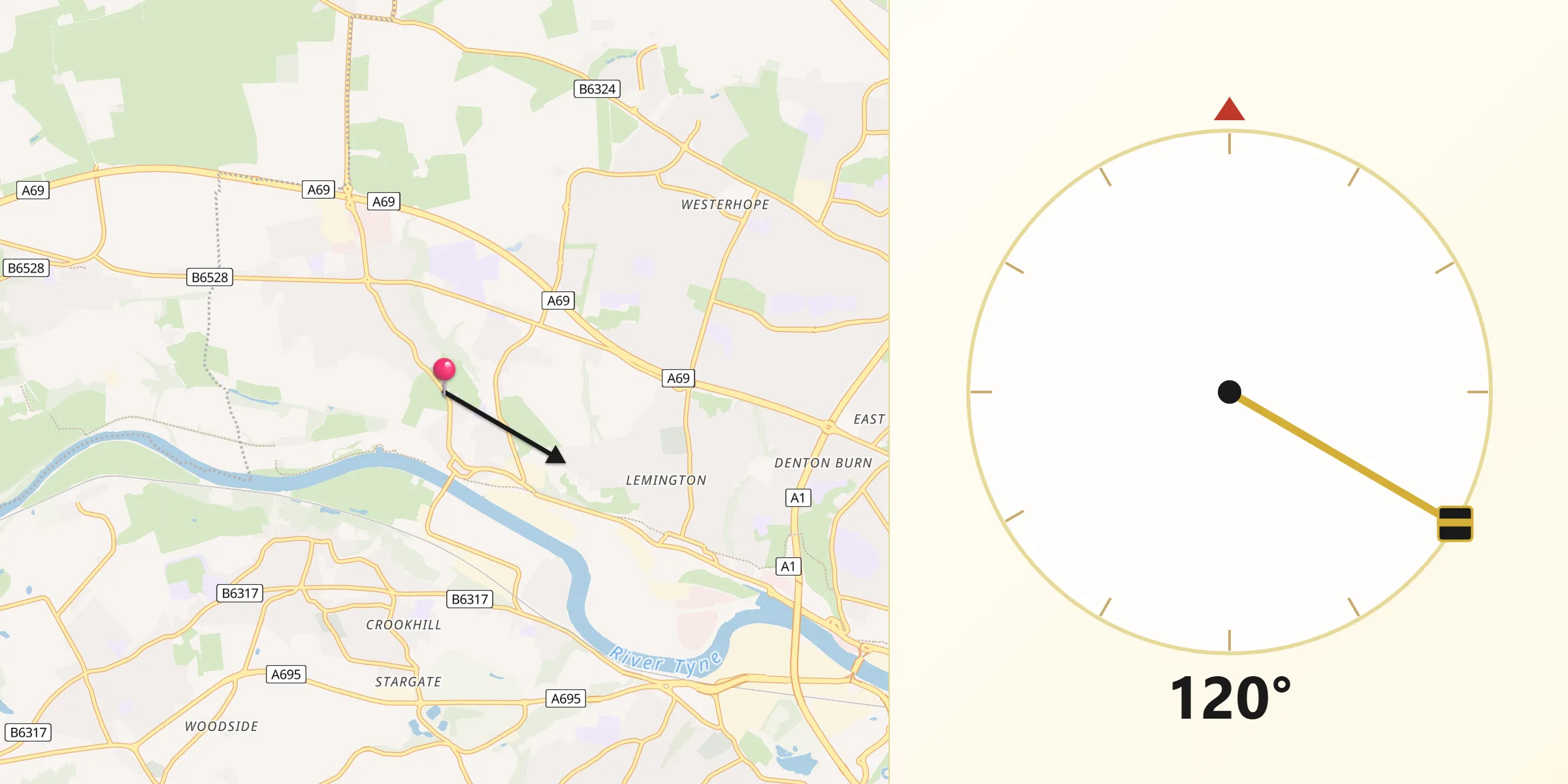 Qibla Direction from Newburn