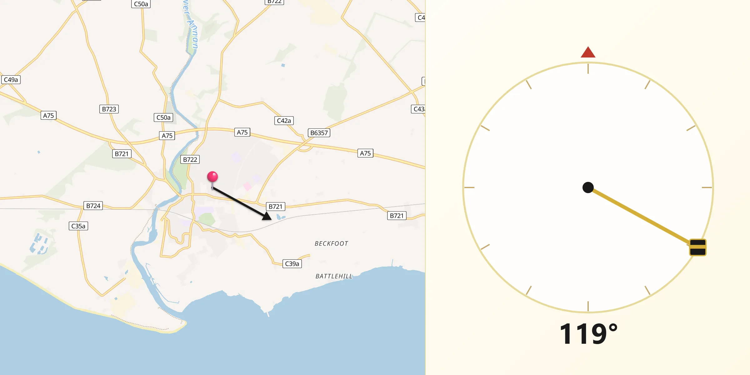 Qibla Direction from Annan