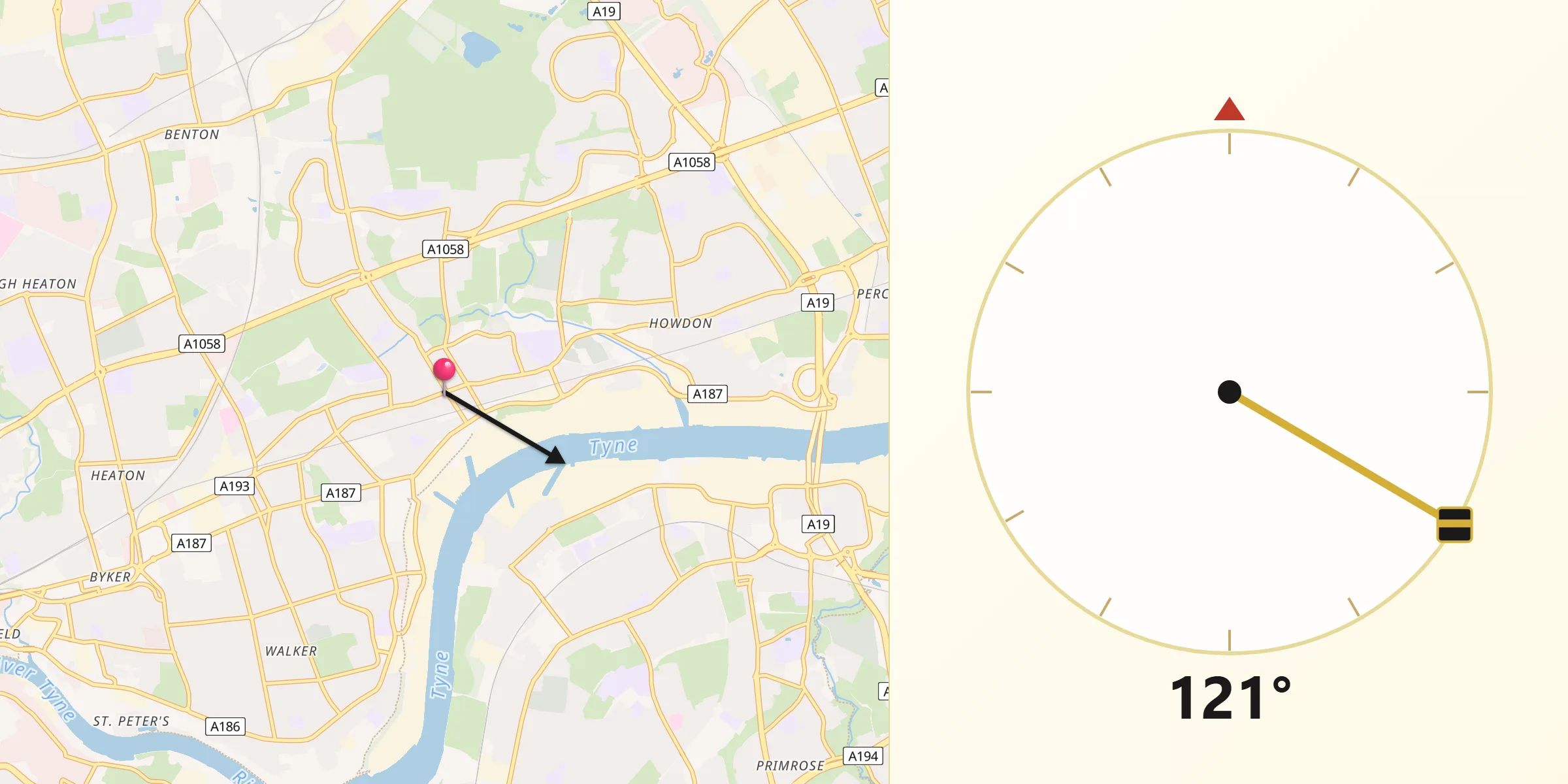 Qibla Direction from Wallsend