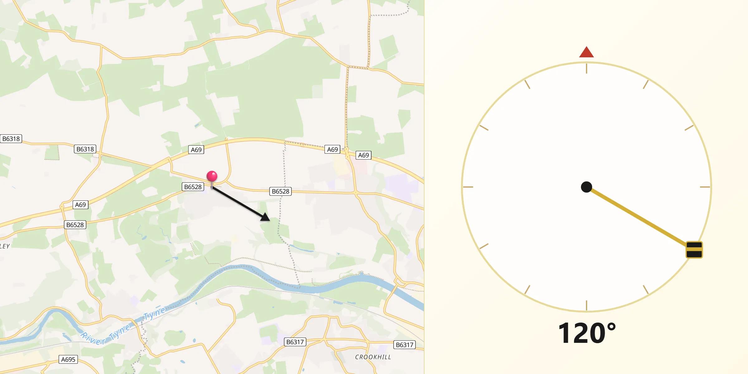 Qibla Direction from Heddon on the Wall