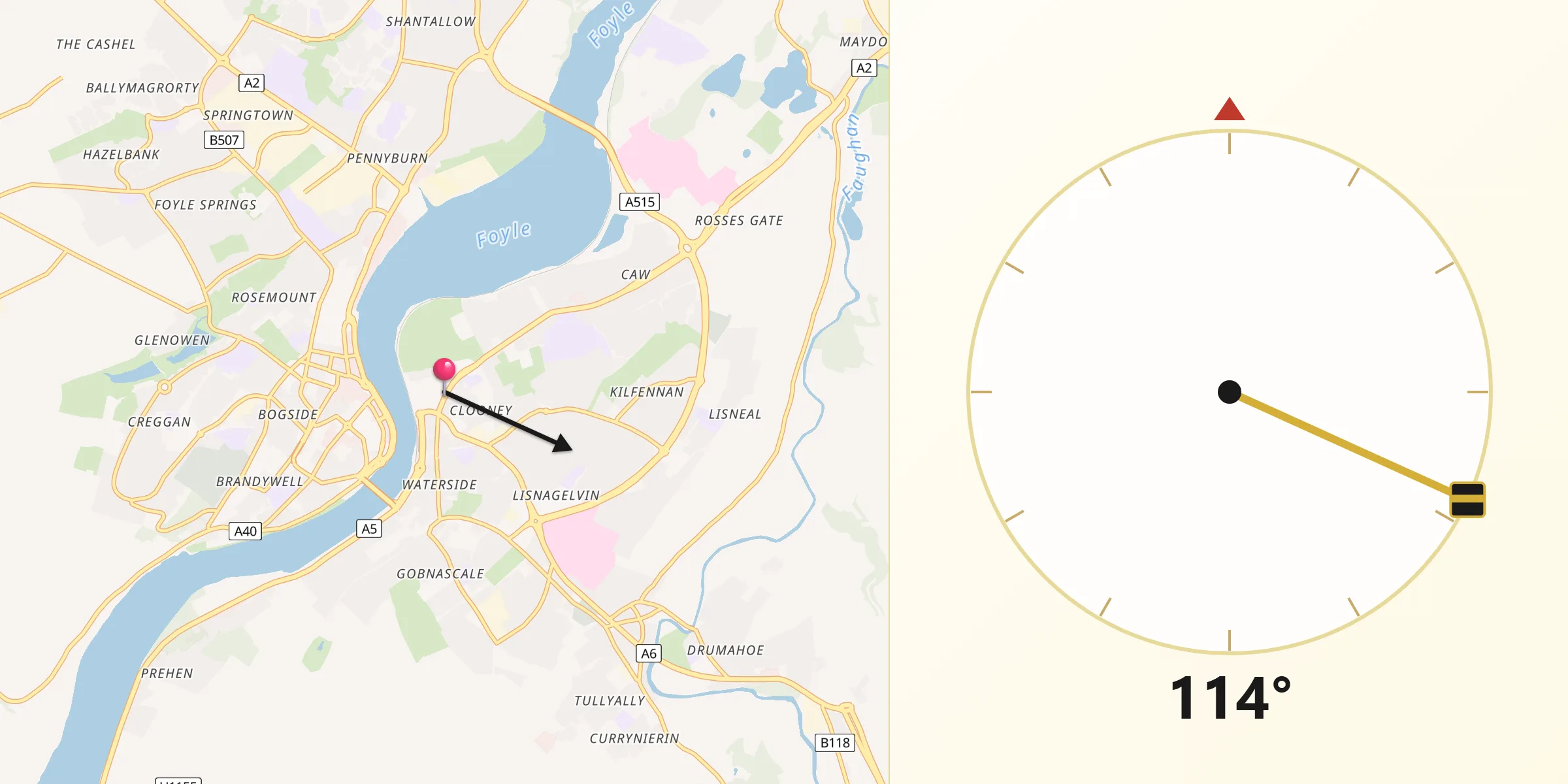Qibla Direction from Londonderry