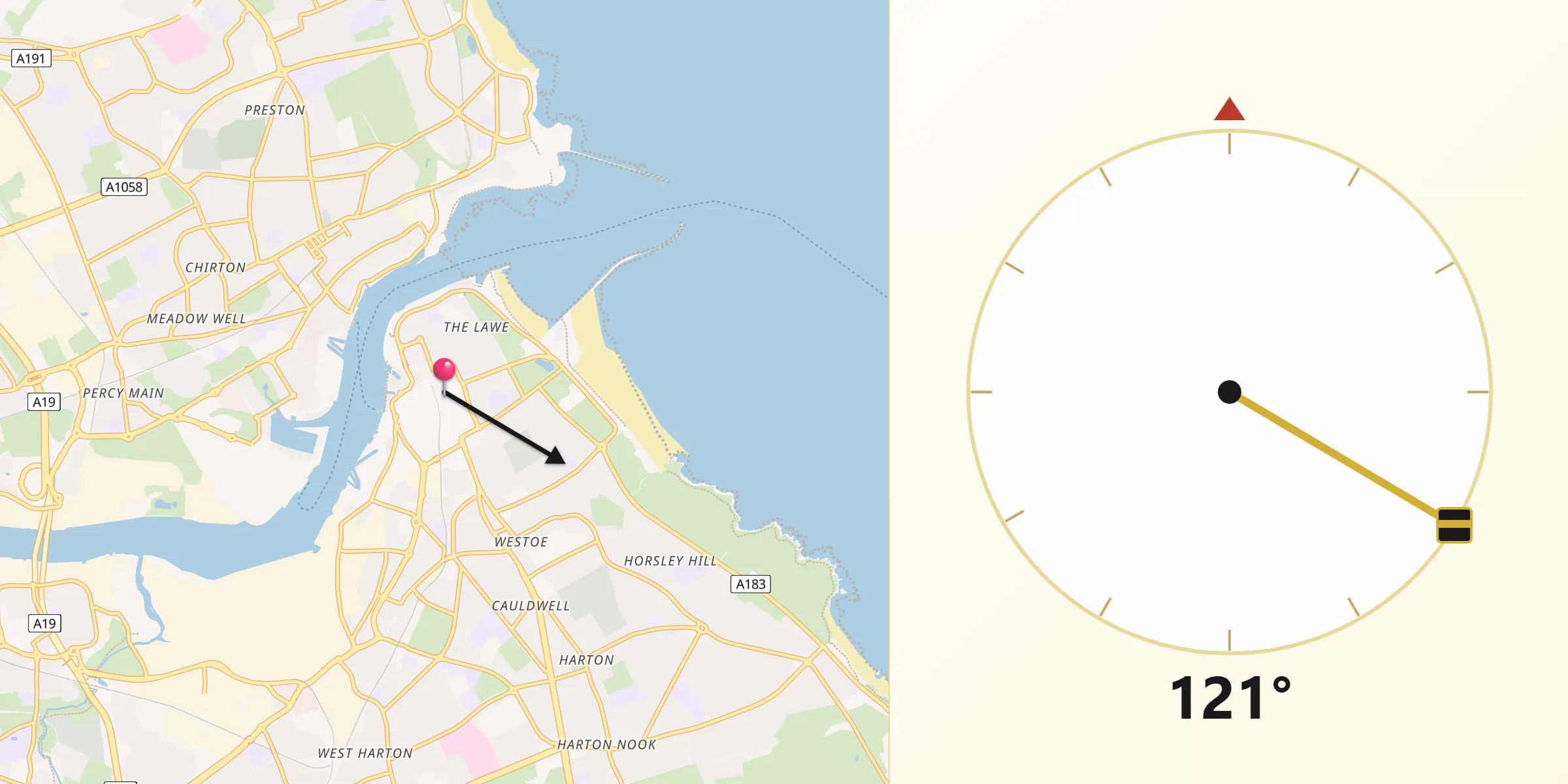 Qibla Direction from South Shields