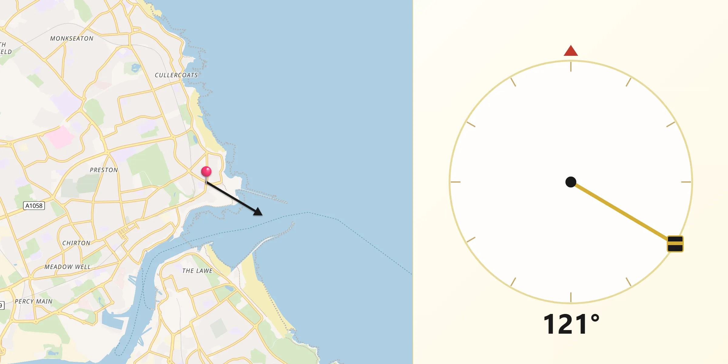 Qibla Direction from Tynemouth