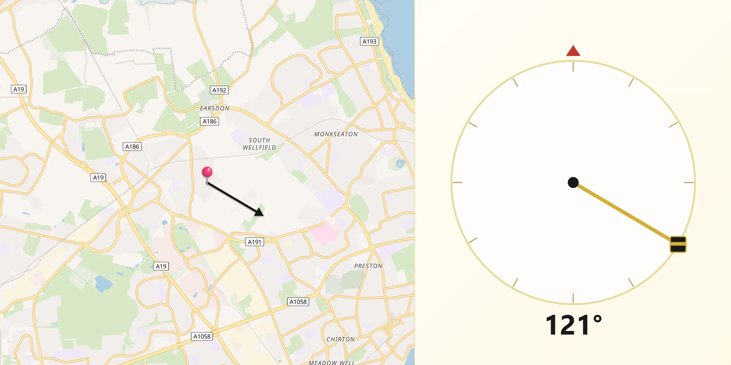 Qibla Direction from Borough of North Tyneside