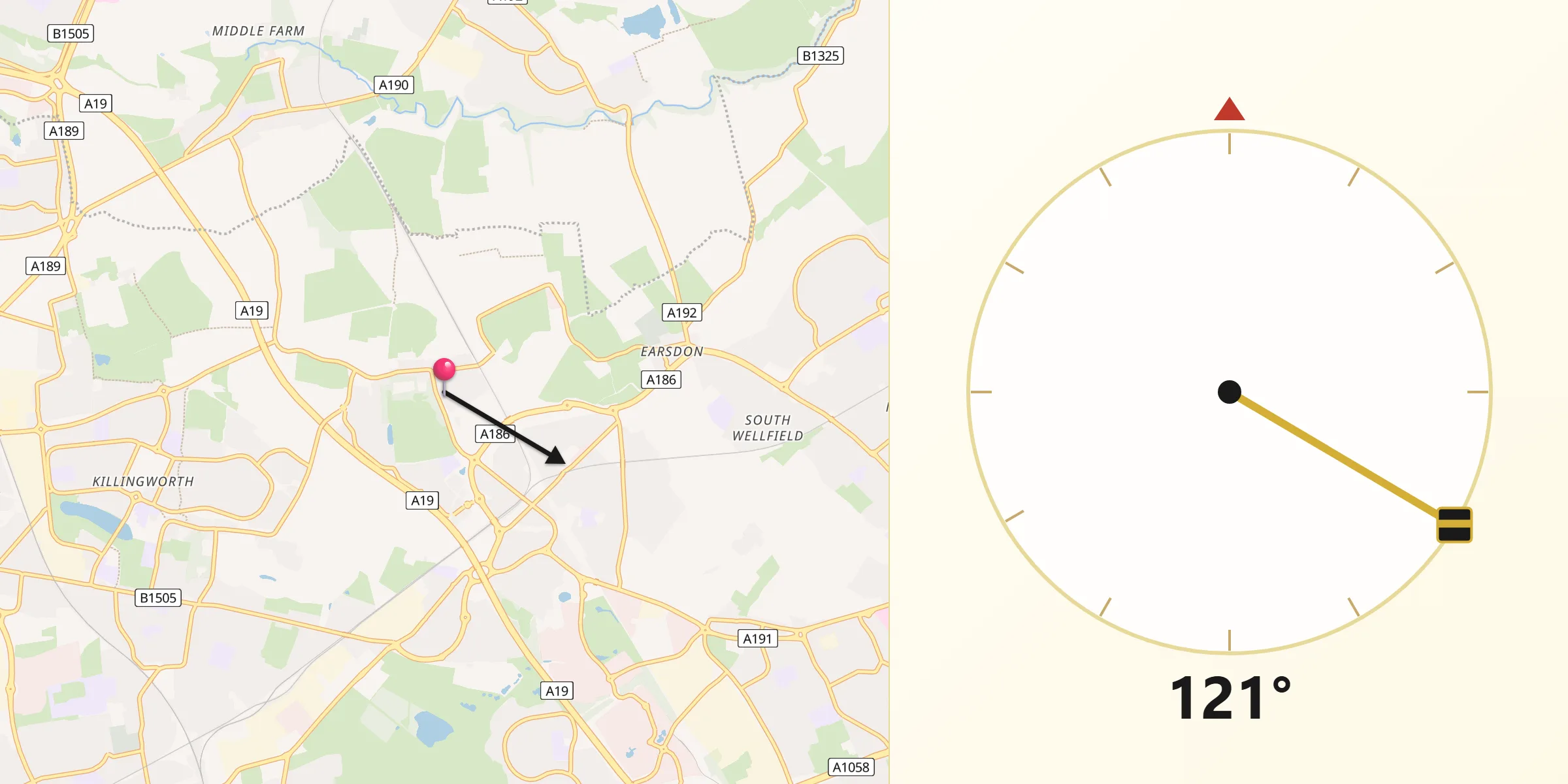 Qibla Direction from Backworth