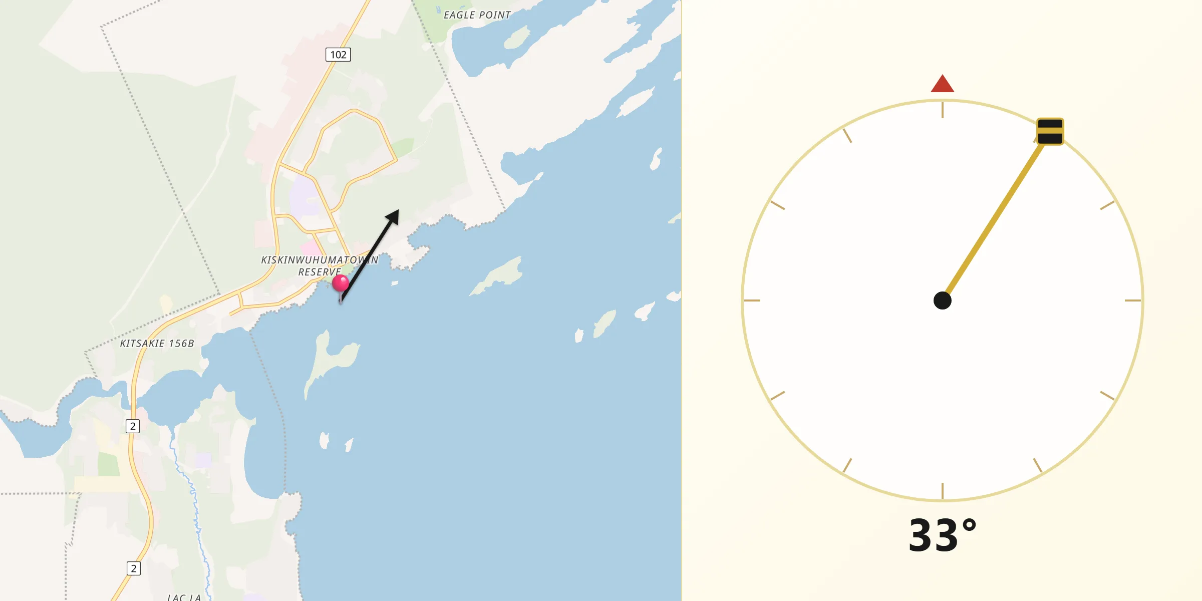 Qibla Direction from La Ronge