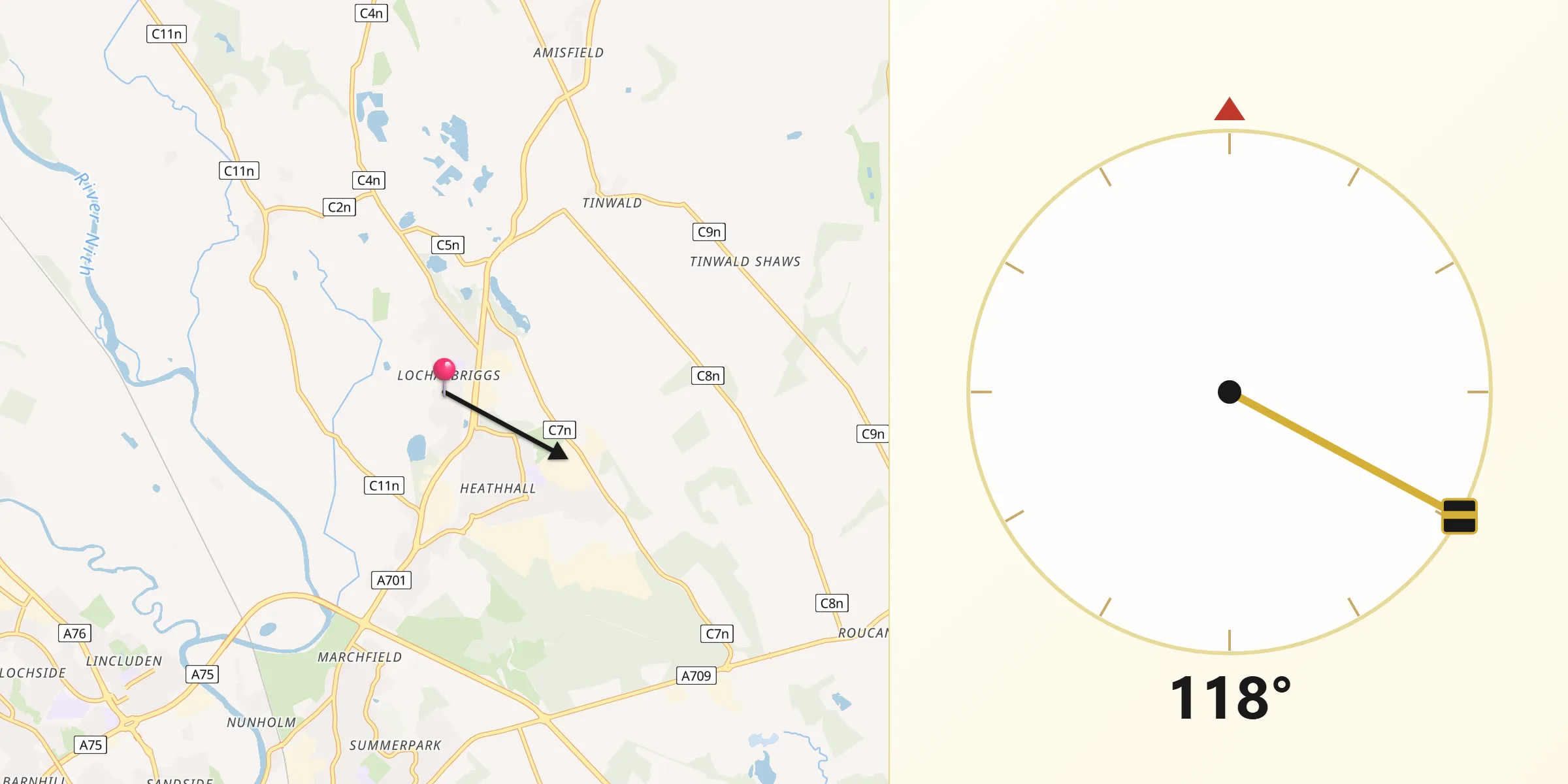 Qibla Direction from Locharbriggs