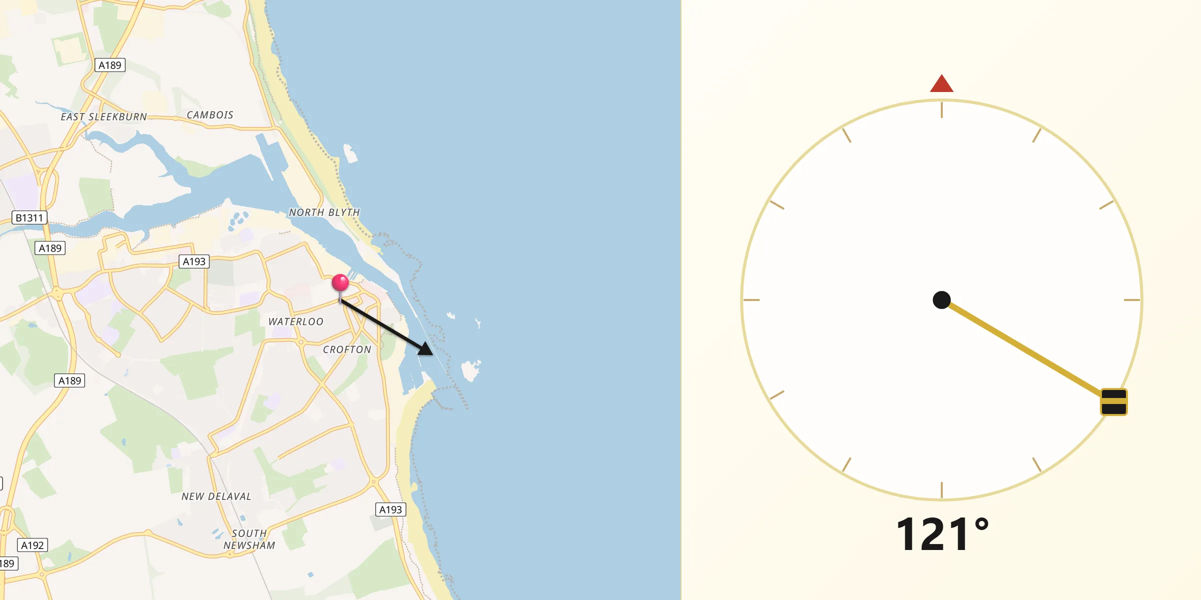 Qibla Direction from Blyth