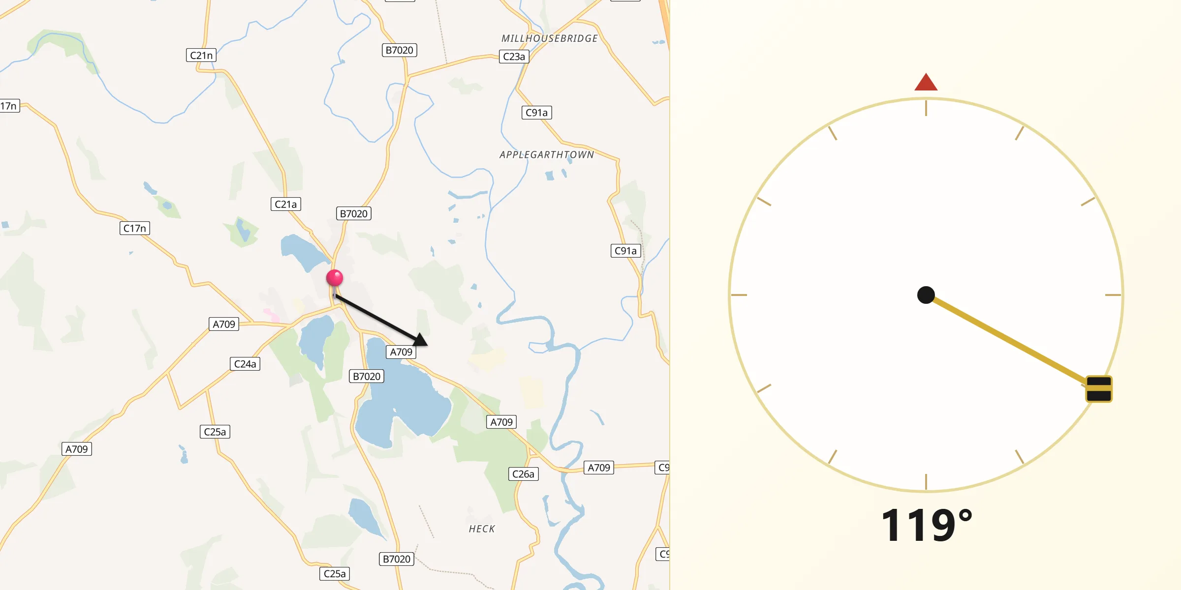Qibla Direction from Lochmaben