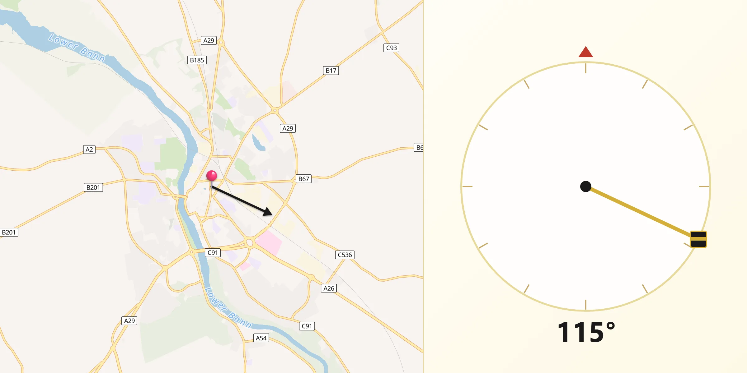 Qibla Direction from Coleraine