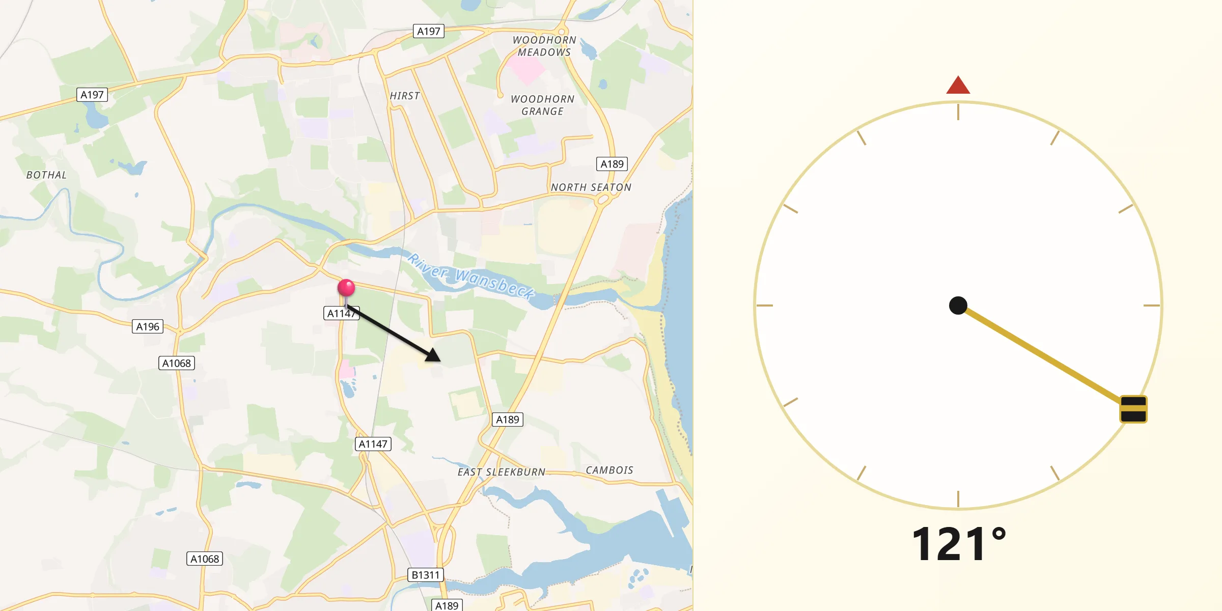 Qibla Direction from Stakeford