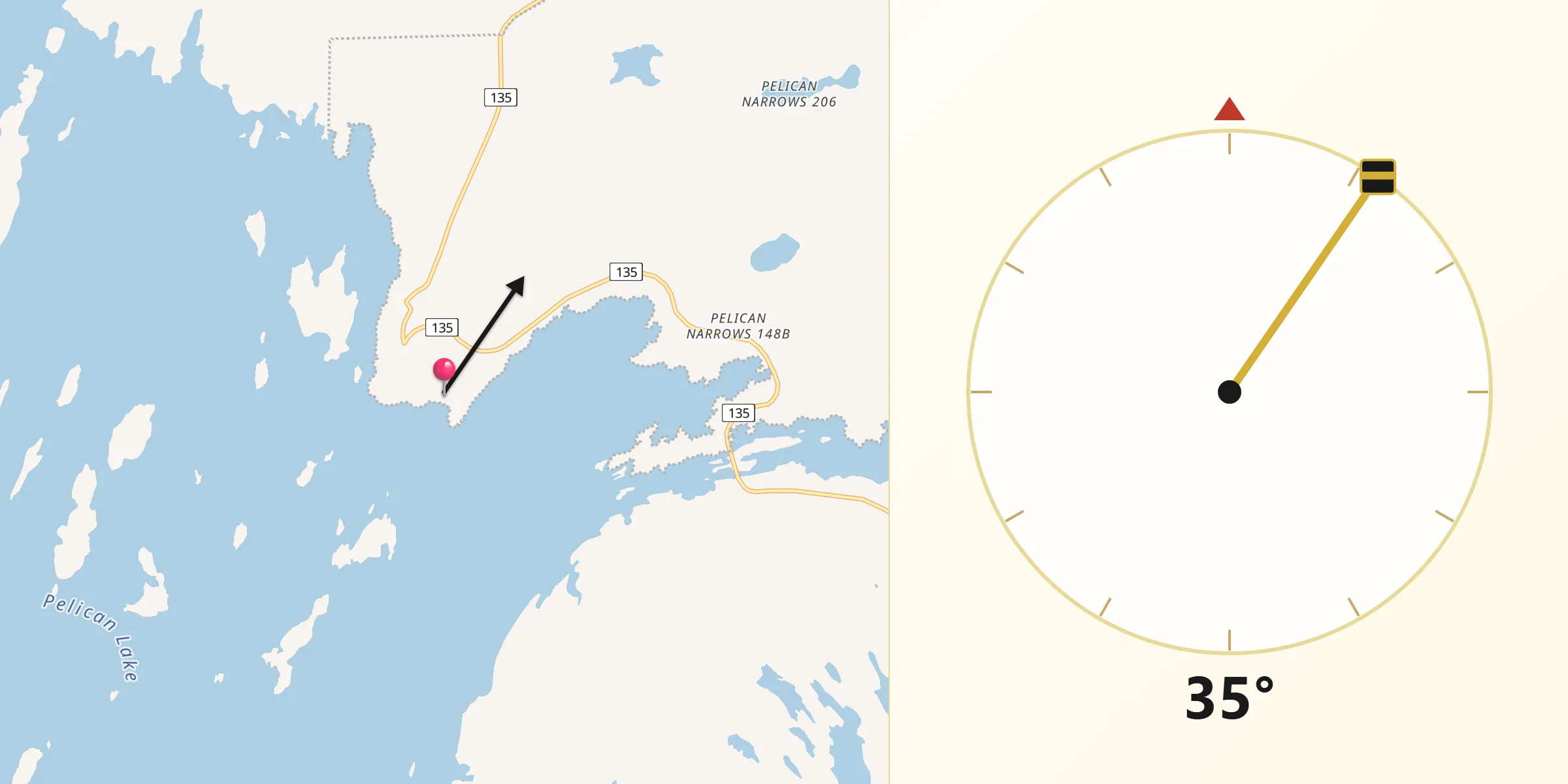 Qibla Direction from Pelican Narrows