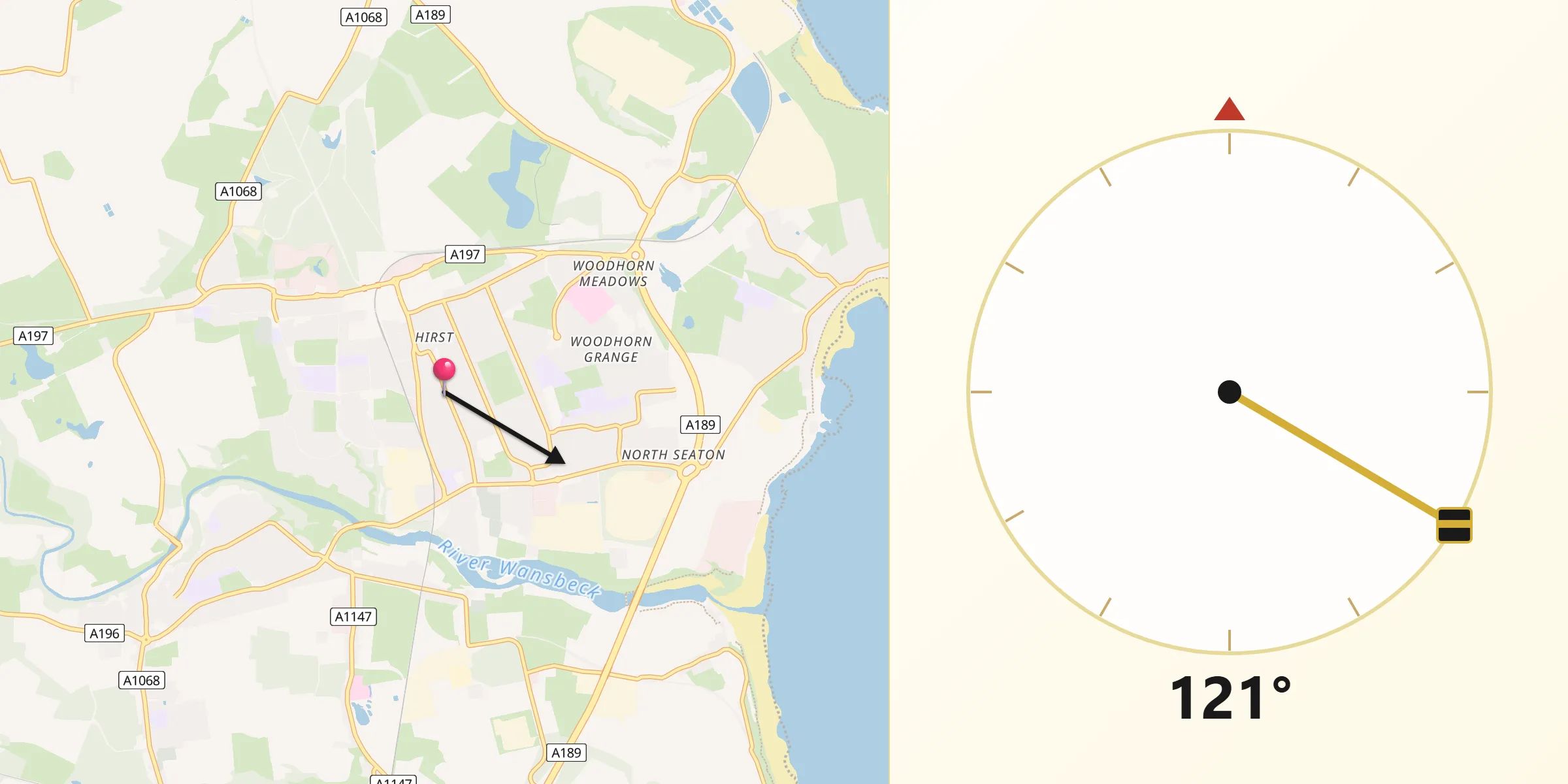 Qibla Direction from Ashington