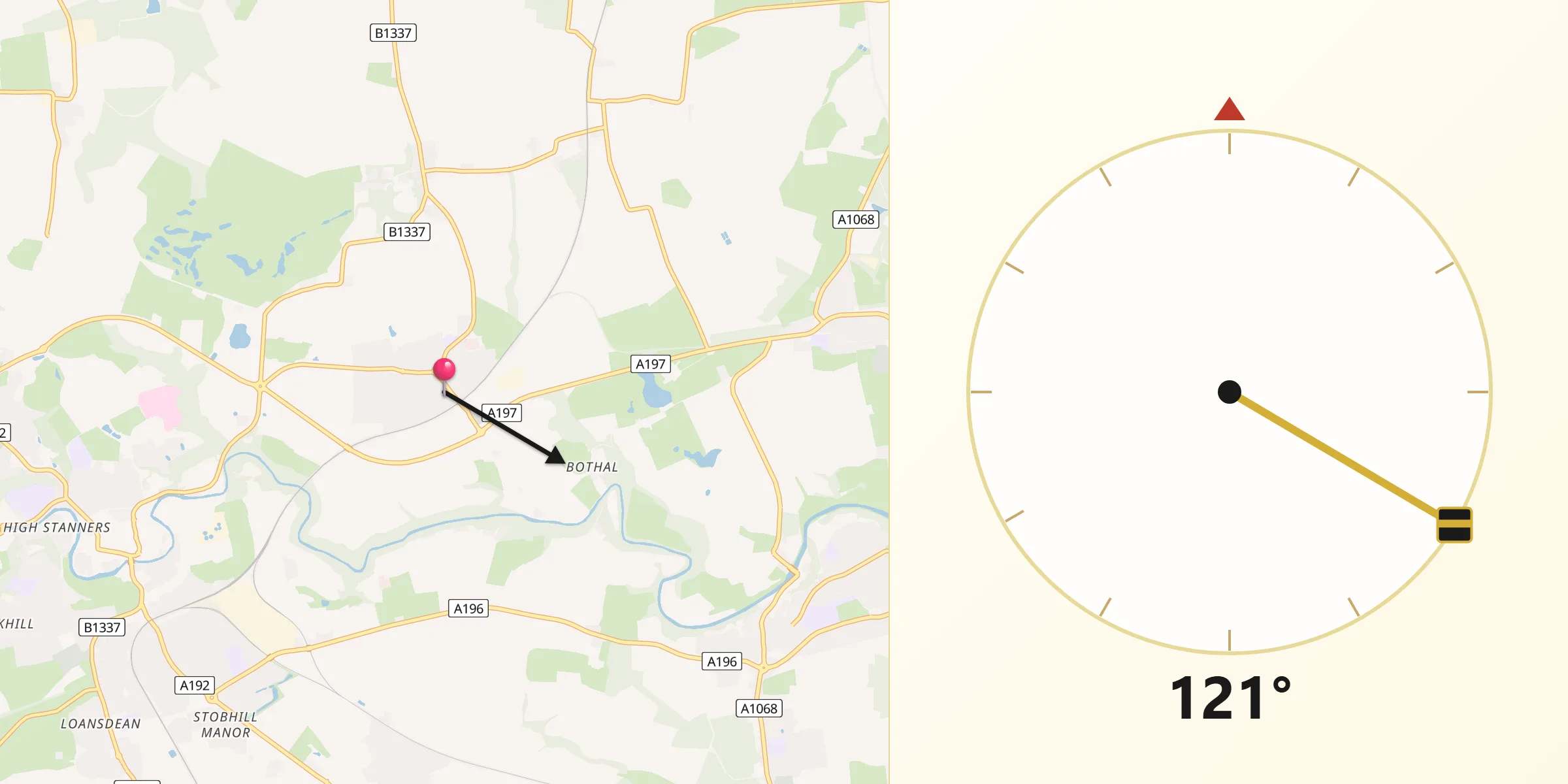 Qibla Direction from Pegswood