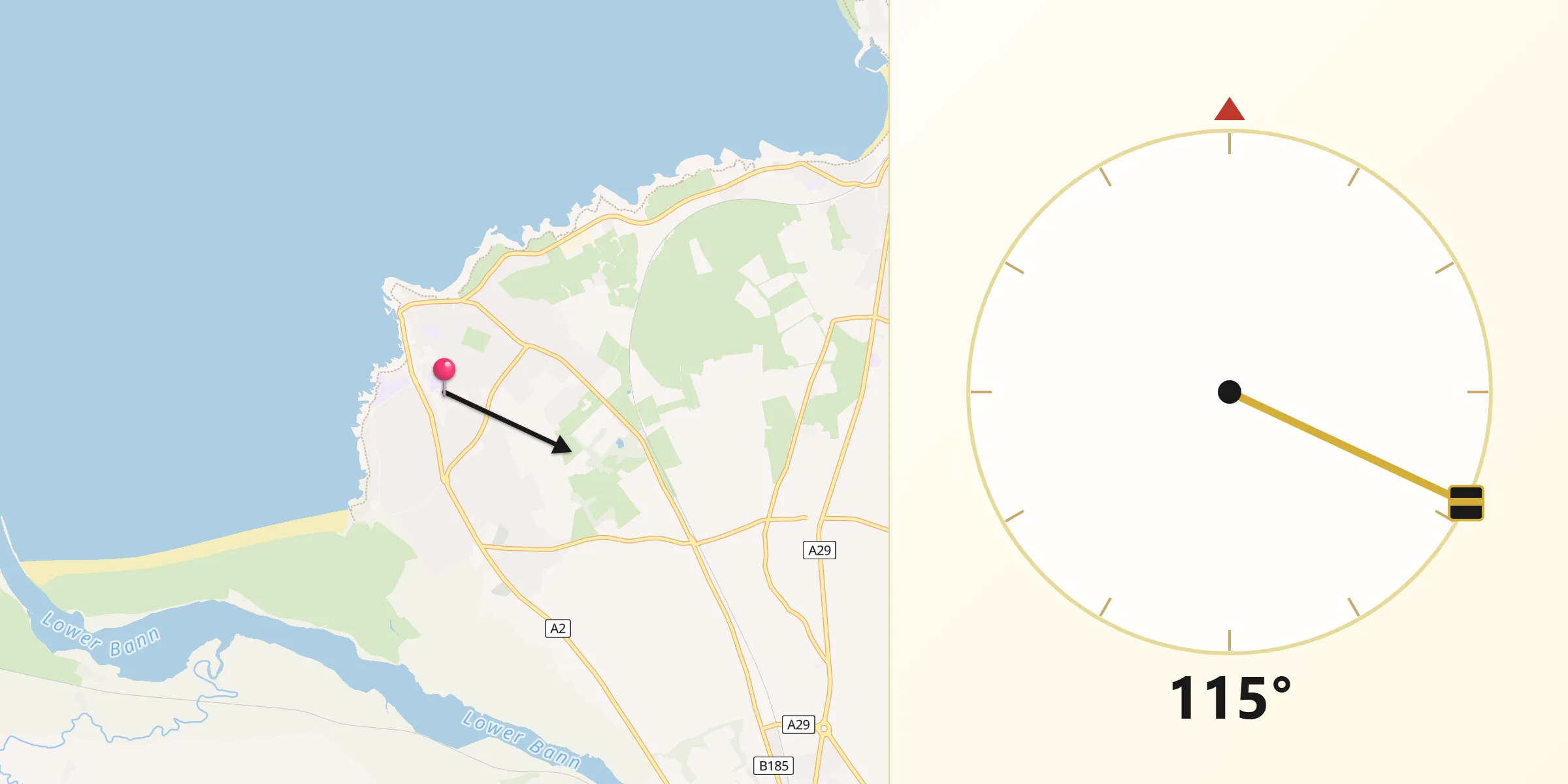 Qibla Direction from Portstewart