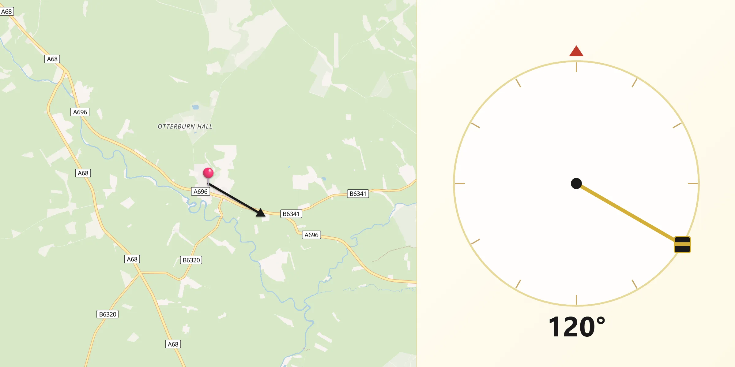 Qibla Direction from Otterburn