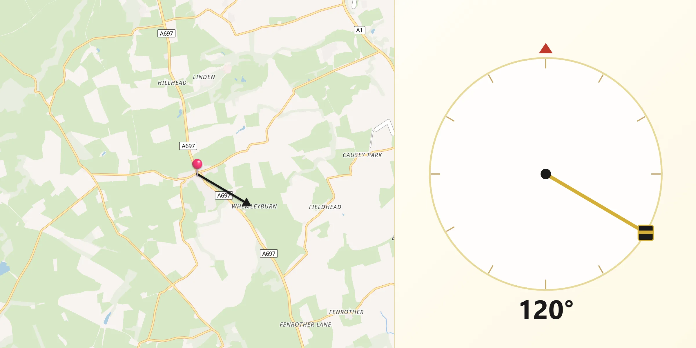 Qibla Direction from Longhorsley