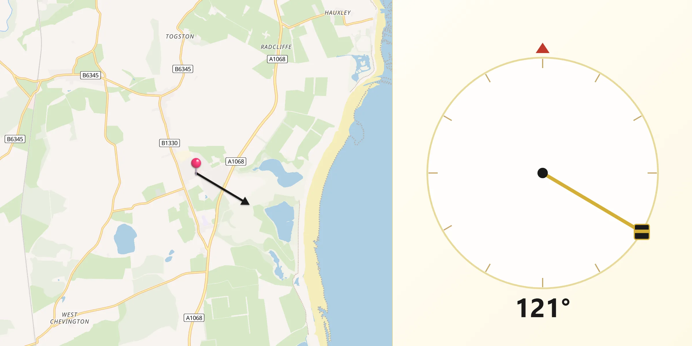 Qibla Direction from Hadston